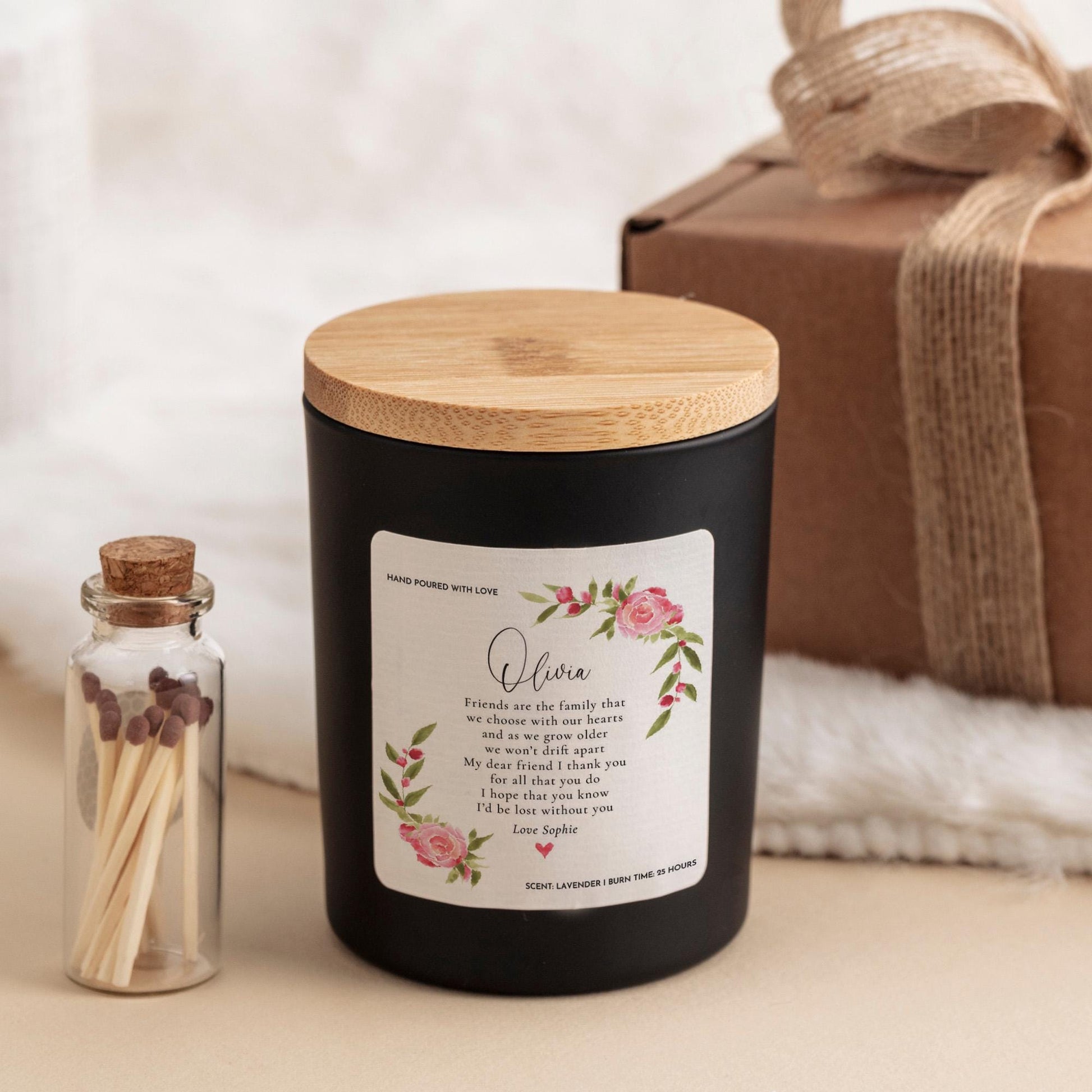 Personalised Best Friend Candle Gift Box Set– Floral Keepsake with Poem – Birthday Christmas Thank You Present for Her from Friend