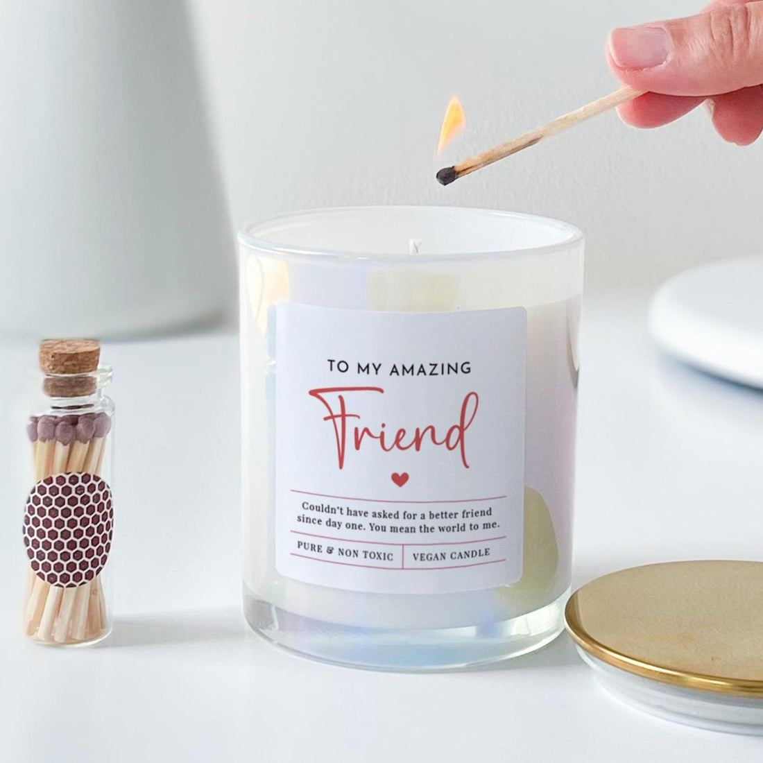 Personalised Best Friend Scented Candle FREE Mini Matches Jar Gift for Birthday Friendship Thank You Vegan Handmade To My Amazing Friend