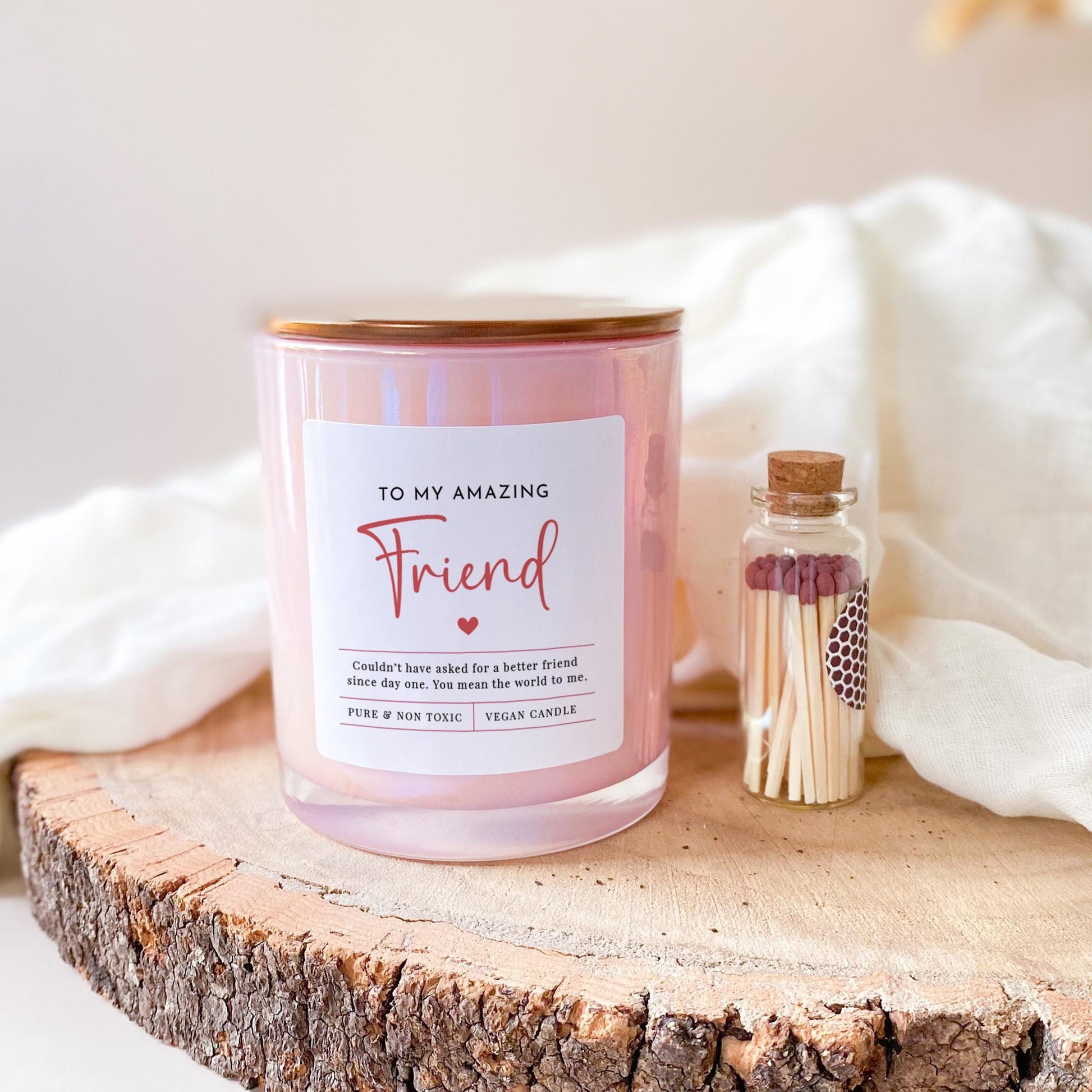 Personalised Best Friend Scented Candle FREE Mini Matches Jar Gift for Birthday Friendship Thank You Vegan Handmade To My Amazing Friend