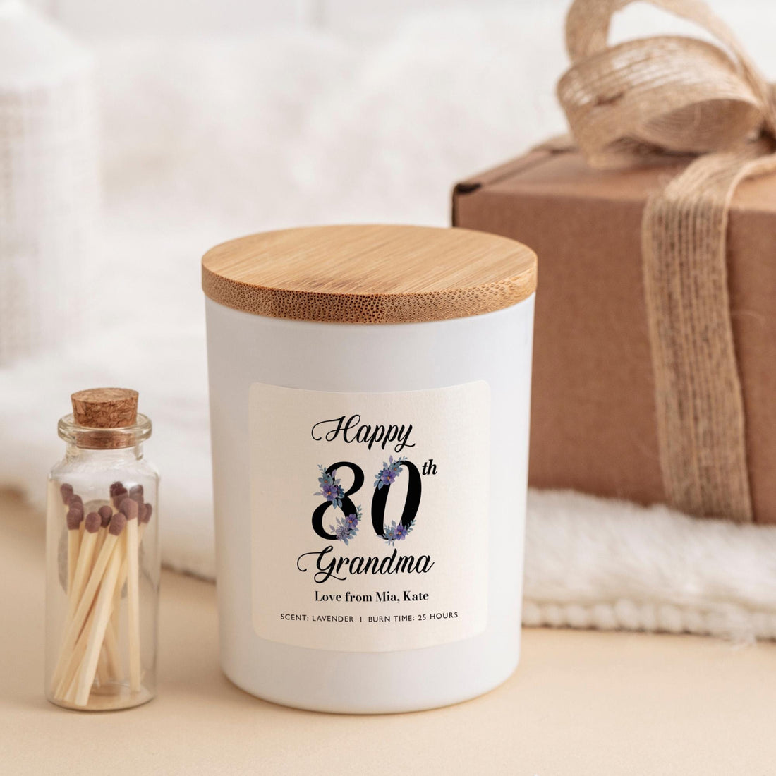 Personalised Birthday Candle for Grandma | Custom Age & Name Floral Label | Nan, Nanny, Gran, Granny Keepsake Gift