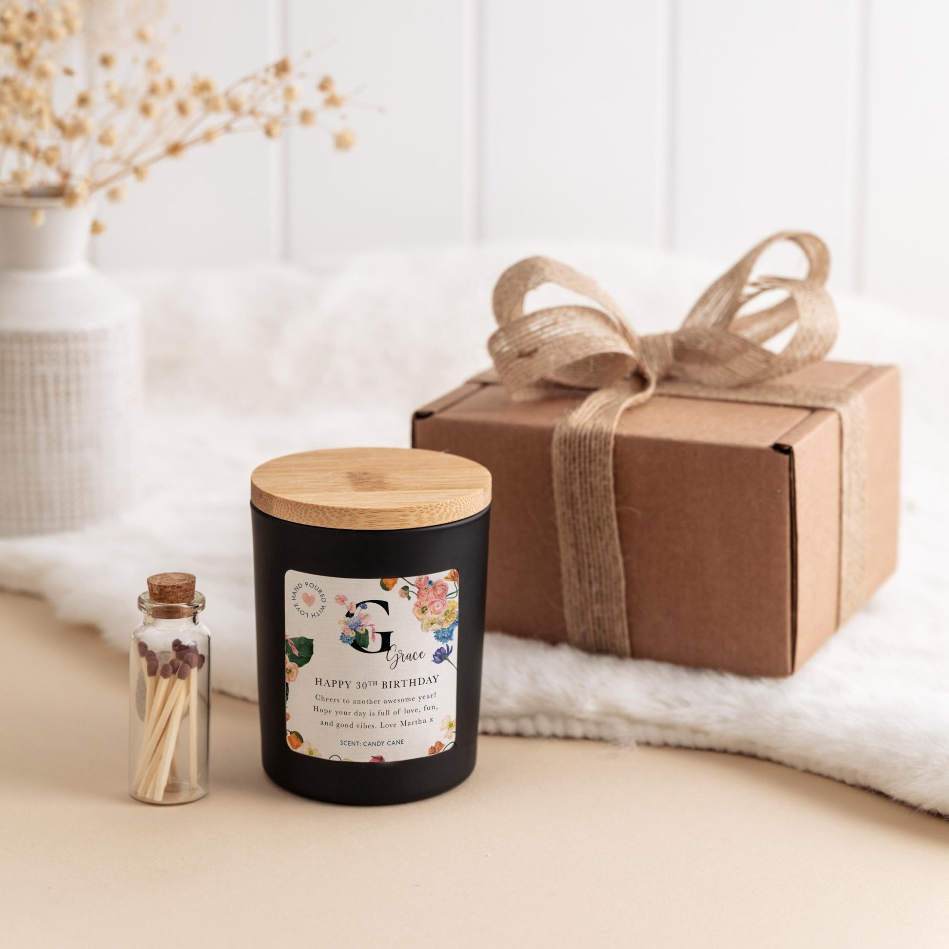 Personalised Birthday Candle Gift for Her with Name Age and Your Text Thoughtful Present for Friend Sister Mum Niece Daughter 20th 30th 40th