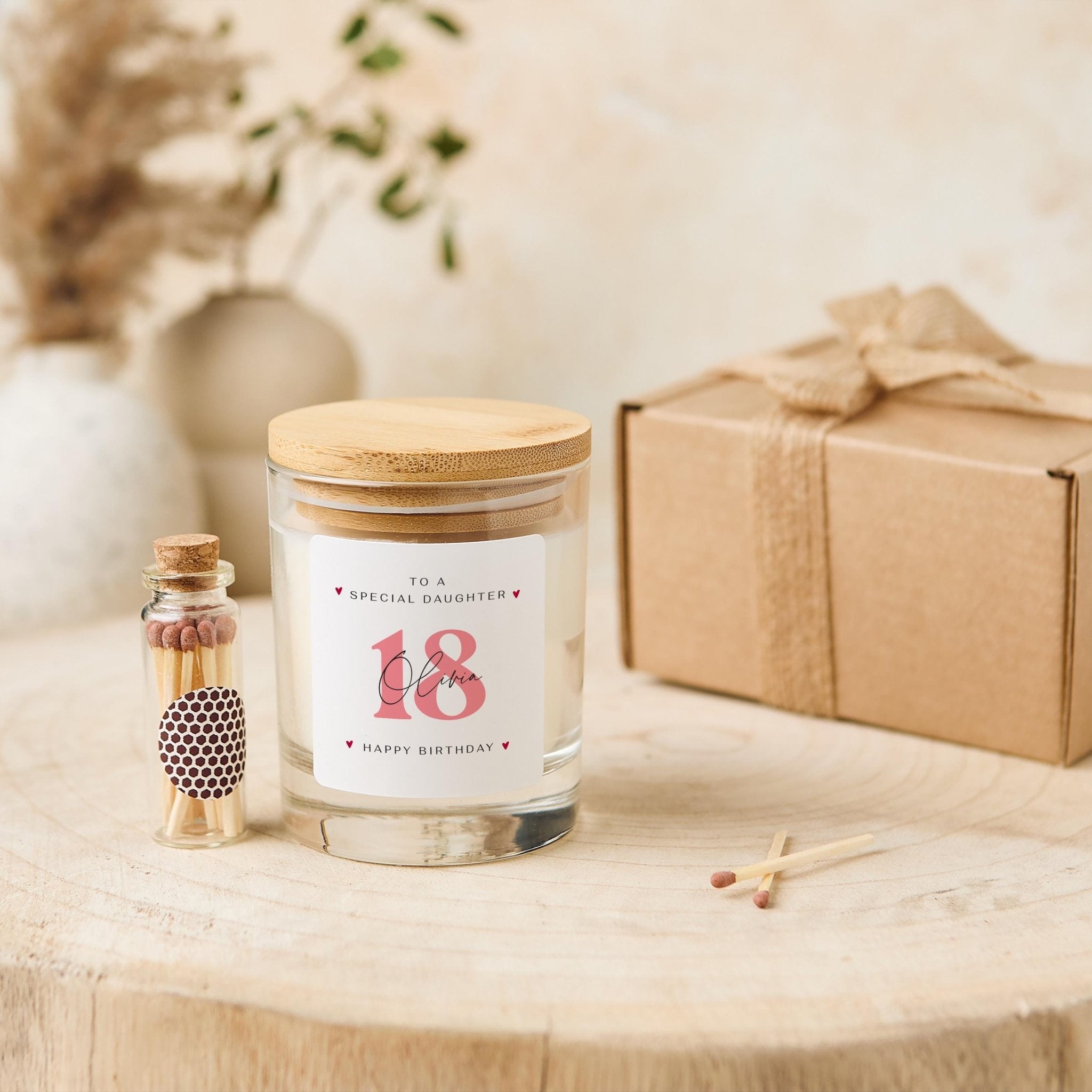 Personalised Birthday Gift for Daughter Scented Candle Gift Set with Name Age for Her with Wooden Lid Keepsake 16th 18th 20th 21st Present