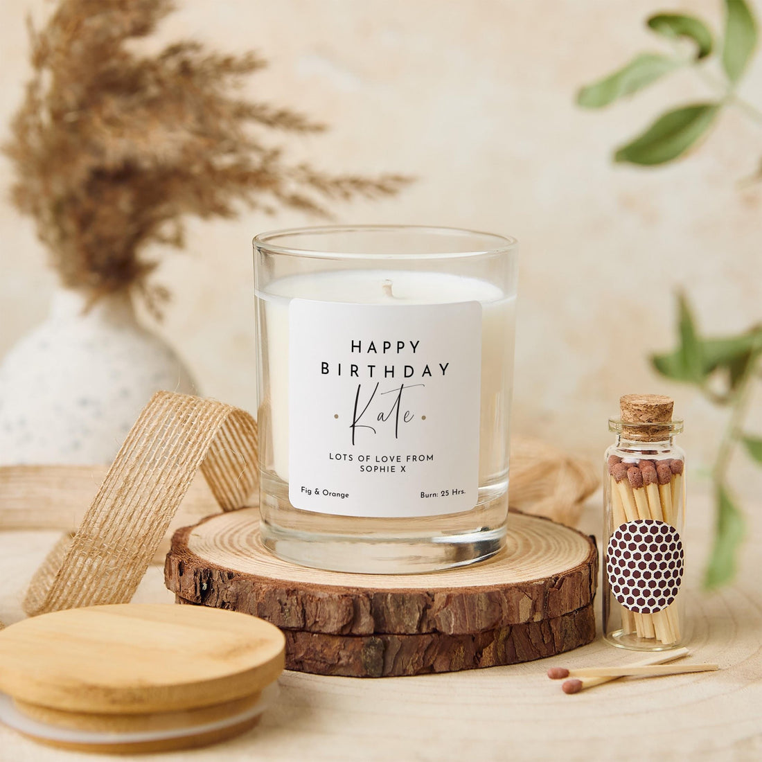 Personalised Birthday Scented Candle Gift with Name for Her Friend Sister Mum Nanny Add Your Text Custom with Wooden Lid Keepsake Present