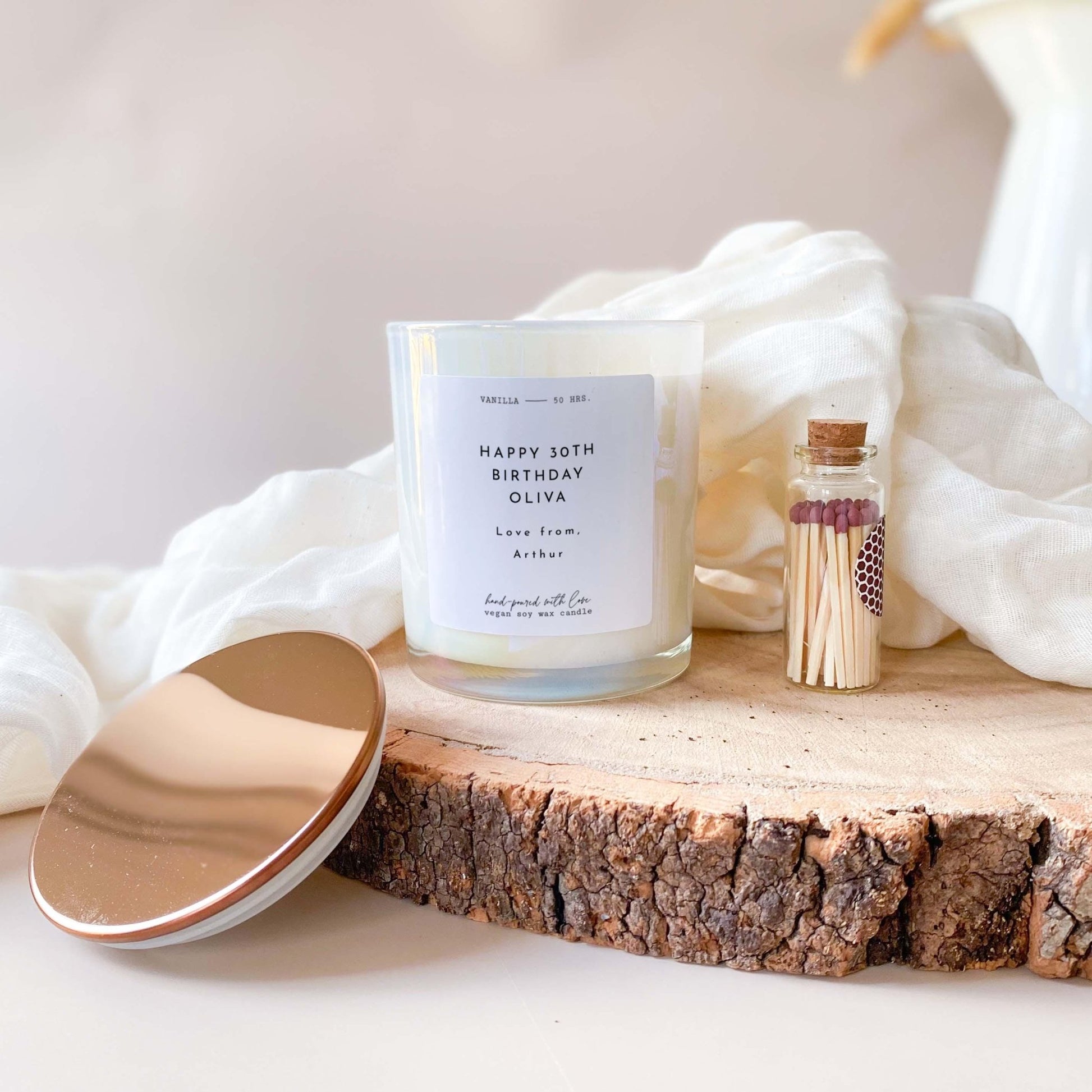 Personalised birthday scented candle with metal lid Gift for her friend Best friend 30th 40th 50th 60th 70th Friend Mum Sister Colleague age