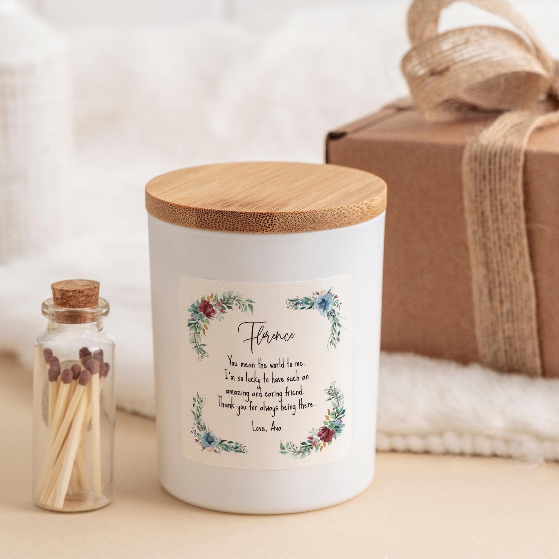 Personalised Candle Gift for Friend – Thoughtful Floral Poem Keepsake for Her – Birthday Christmas or Thank You Present Vegan Soy Wax Candle