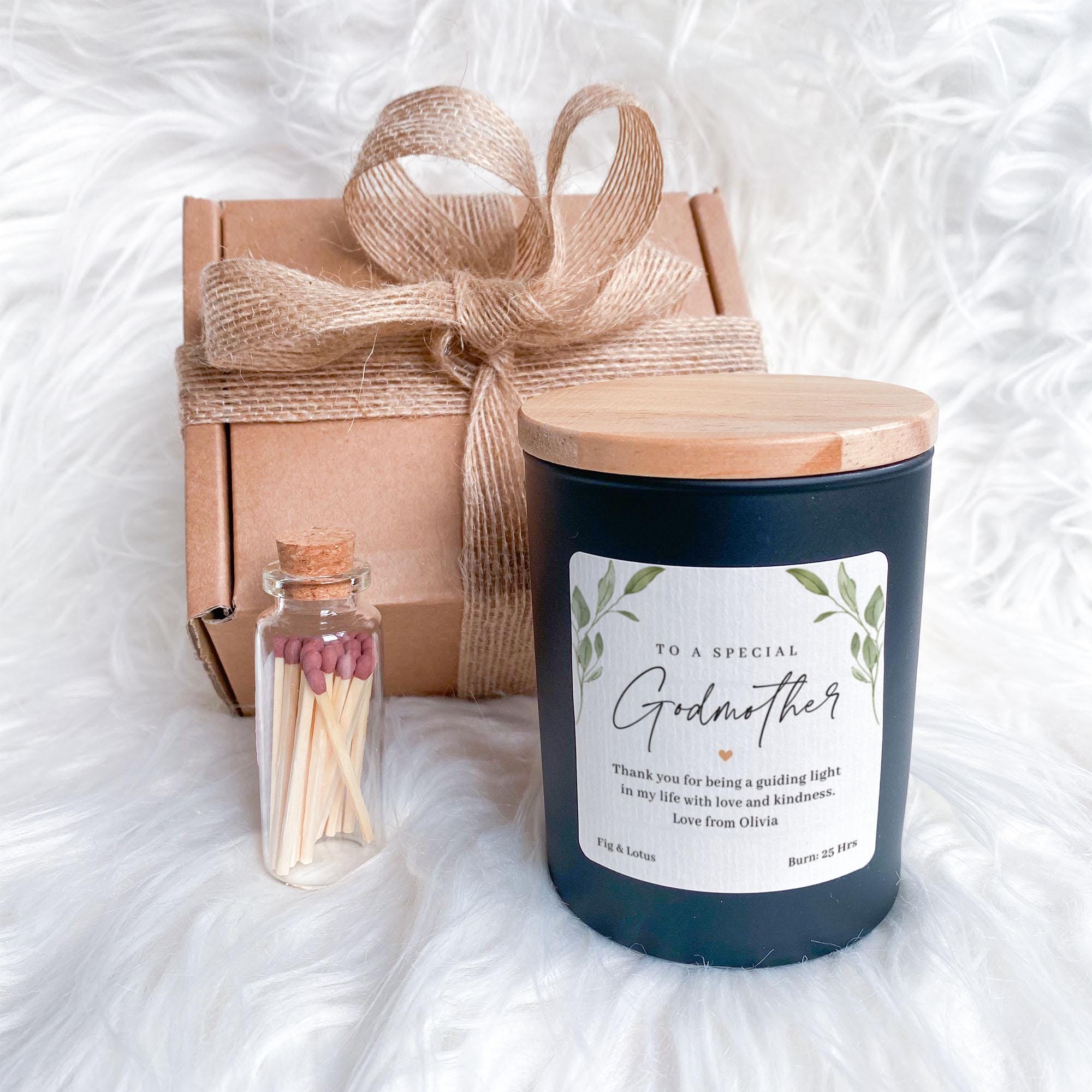 Personalised Candle Gift Set for Godmother Thank You Gift with Name Christening Baptism Present for God Mother Birthday Christmas Vegan Gift
