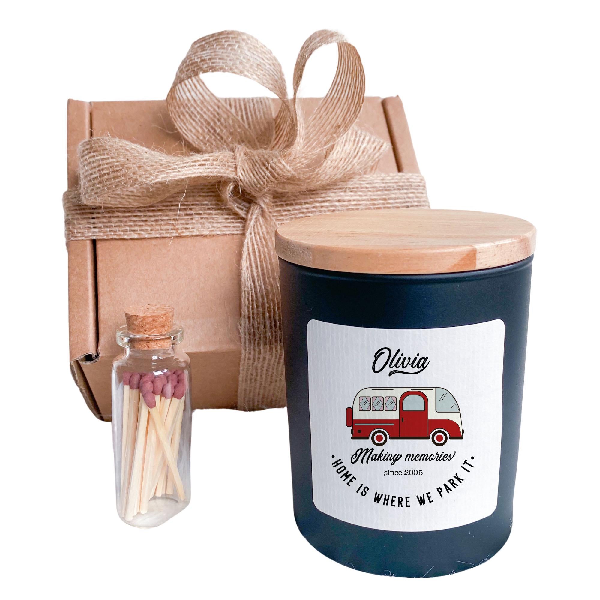 Personalised Caravan Candle Gift for Travel Lovers Keepsake for Couples Friends Traveller Present Accessories Camping Retro Motorhome Owner