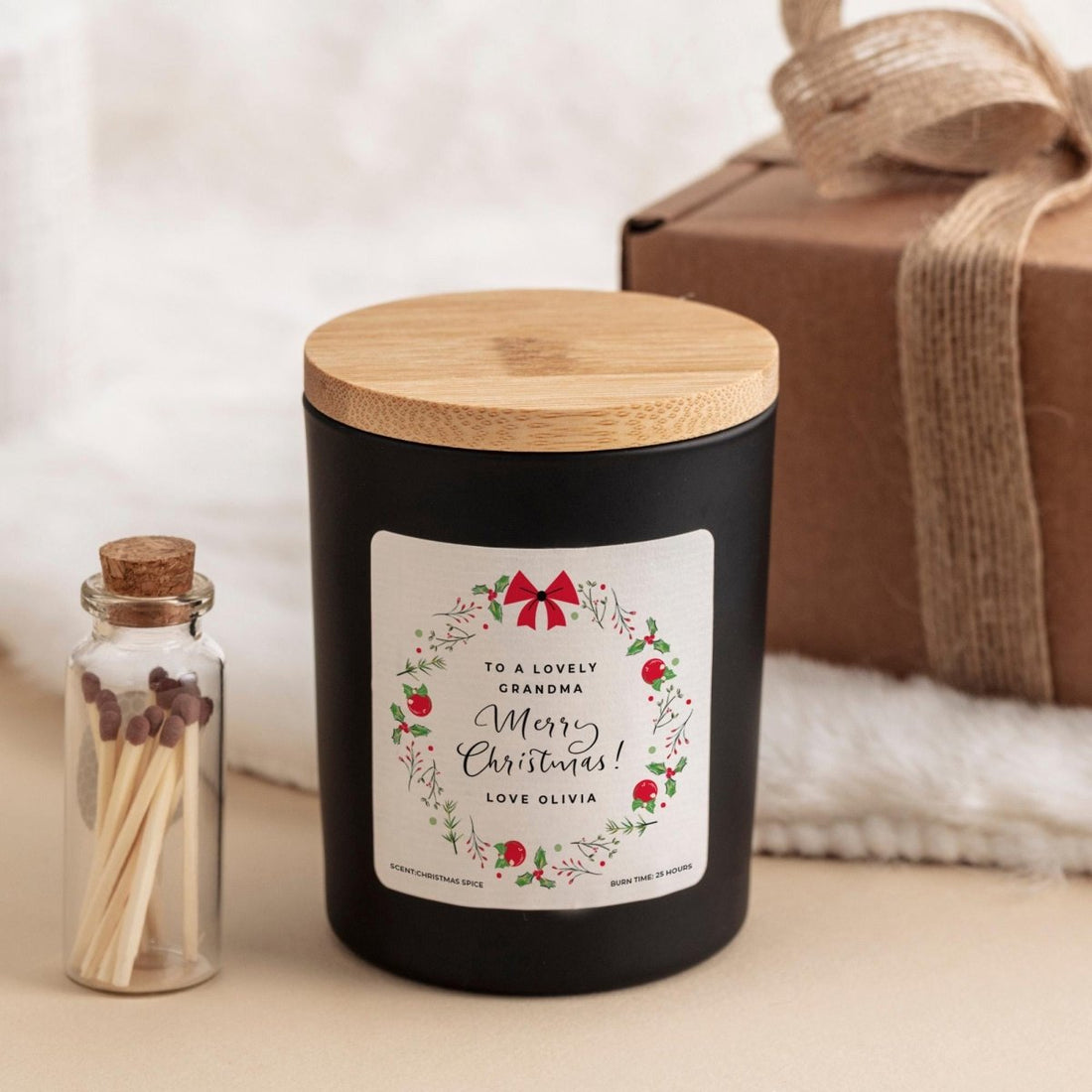 Personalised Christmas Candle Gift for Grandma – Available for ANY ROLE Nanny, Auntie, Grandad, Sister