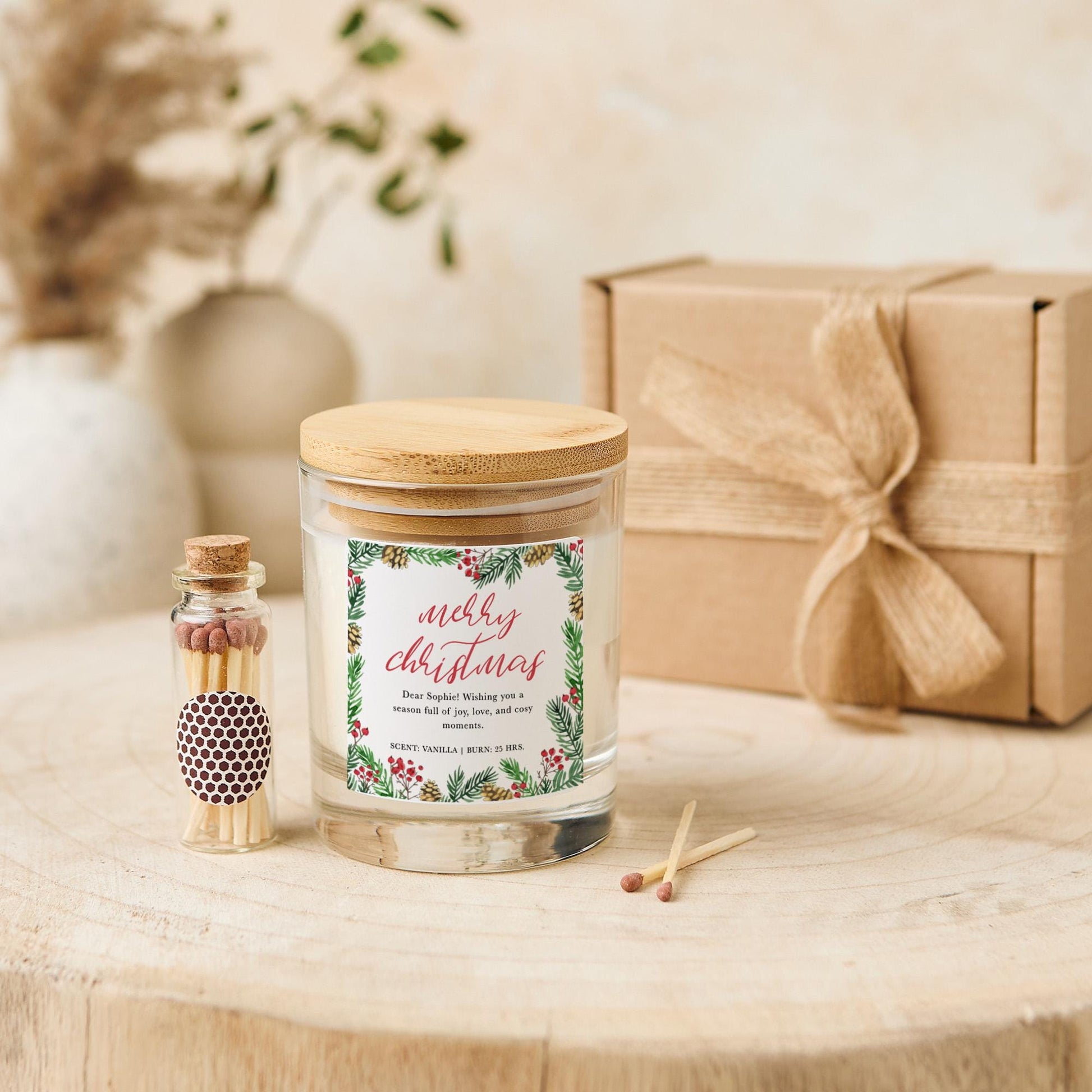 Personalised Christmas Candle Gift for Her with Name Festive Holiday Present for Mum Friend Employee Colleague Sister Teacher Grandma Auntie