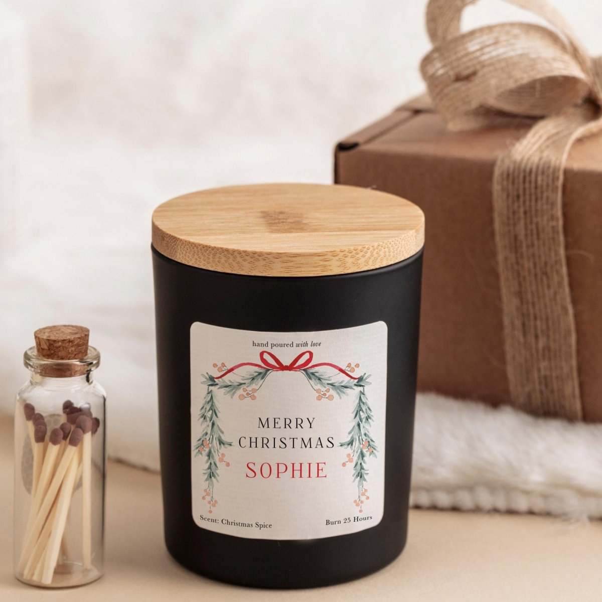 Personalised Christmas Candle Gift for Her with Name - Vegan Soy Wax - Corporate Present for Employee