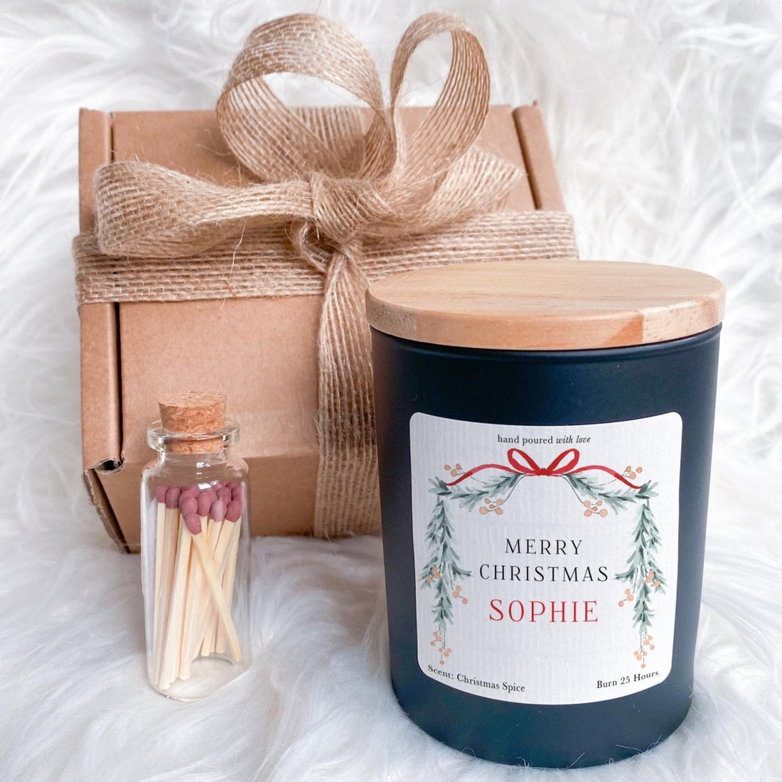 Personalised Christmas Candle Gift for Her with Name - Vegan Soy Wax - Corporate Present for Employee