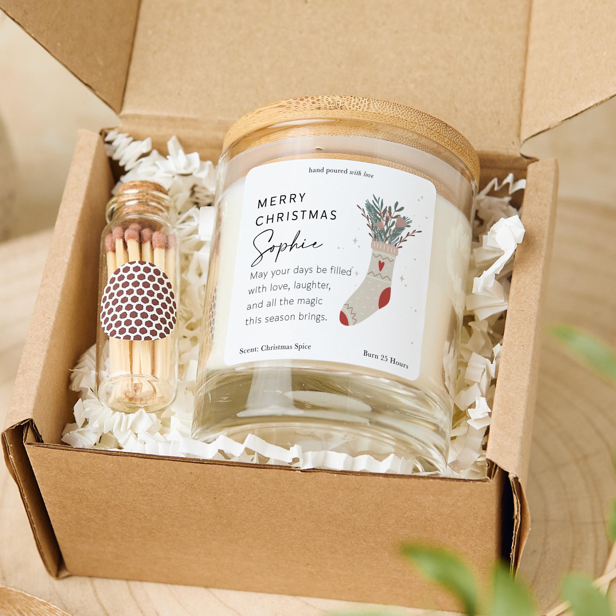 Personalised Christmas Candle Gift with Name Holiday Home Decor Present for Mum Best Friend Team Member Colleague Boss Neighbour