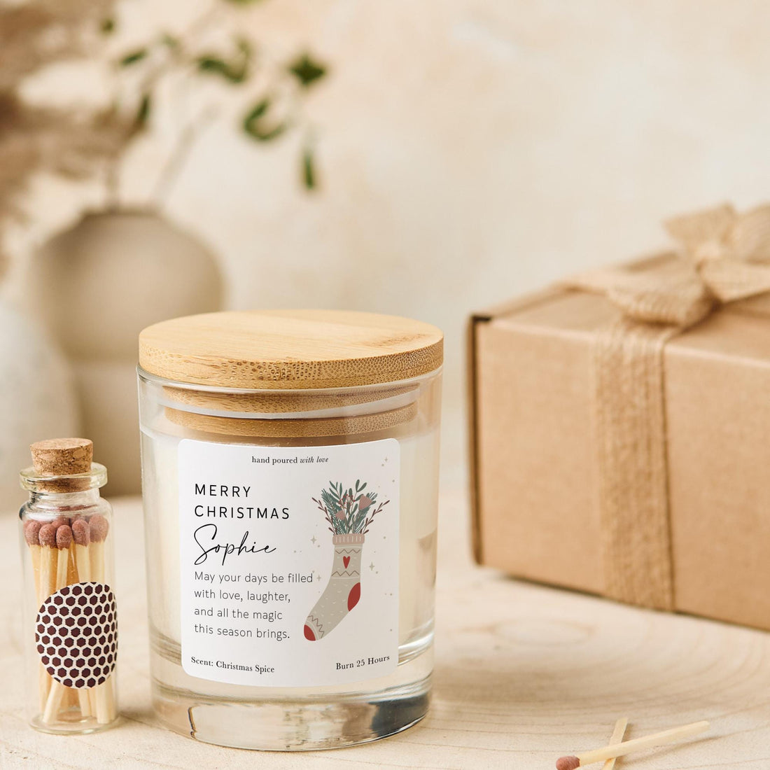 Personalised Christmas Candle Gift with Name Holiday Home Decor Present for Mum Best Friend Team Member Colleague Boss Neighbour