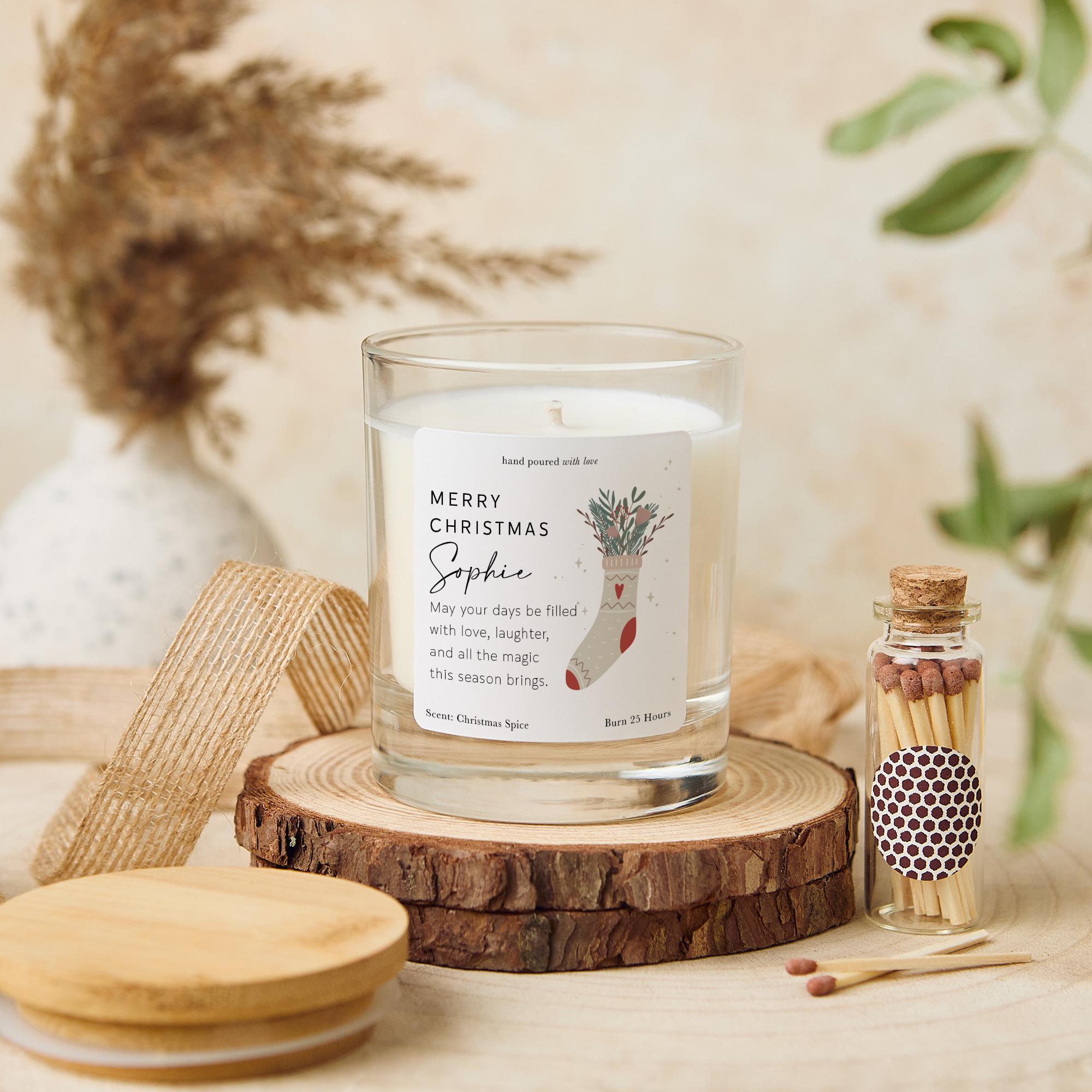 Personalised Christmas Candle Gift with Name Holiday Home Decor Present for Mum Best Friend Team Member Colleague Boss Neighbour