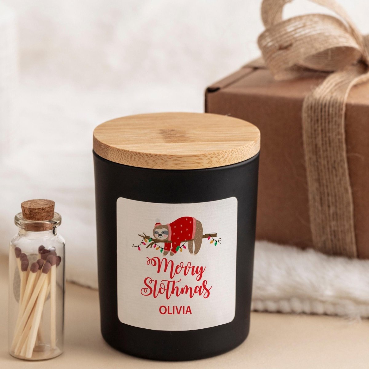 Personalised Christmas Candle Merry Slothmas Custom Name Gift Sloth