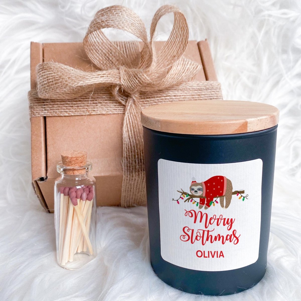 Personalised Christmas Candle Merry Slothmas Custom Name Gift Sloth
