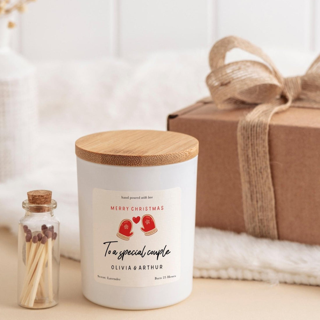 Personalised Christmas Gift for Couple Wife Girlfriend Soy Wax Candle Present for Engagement or Newlyweds