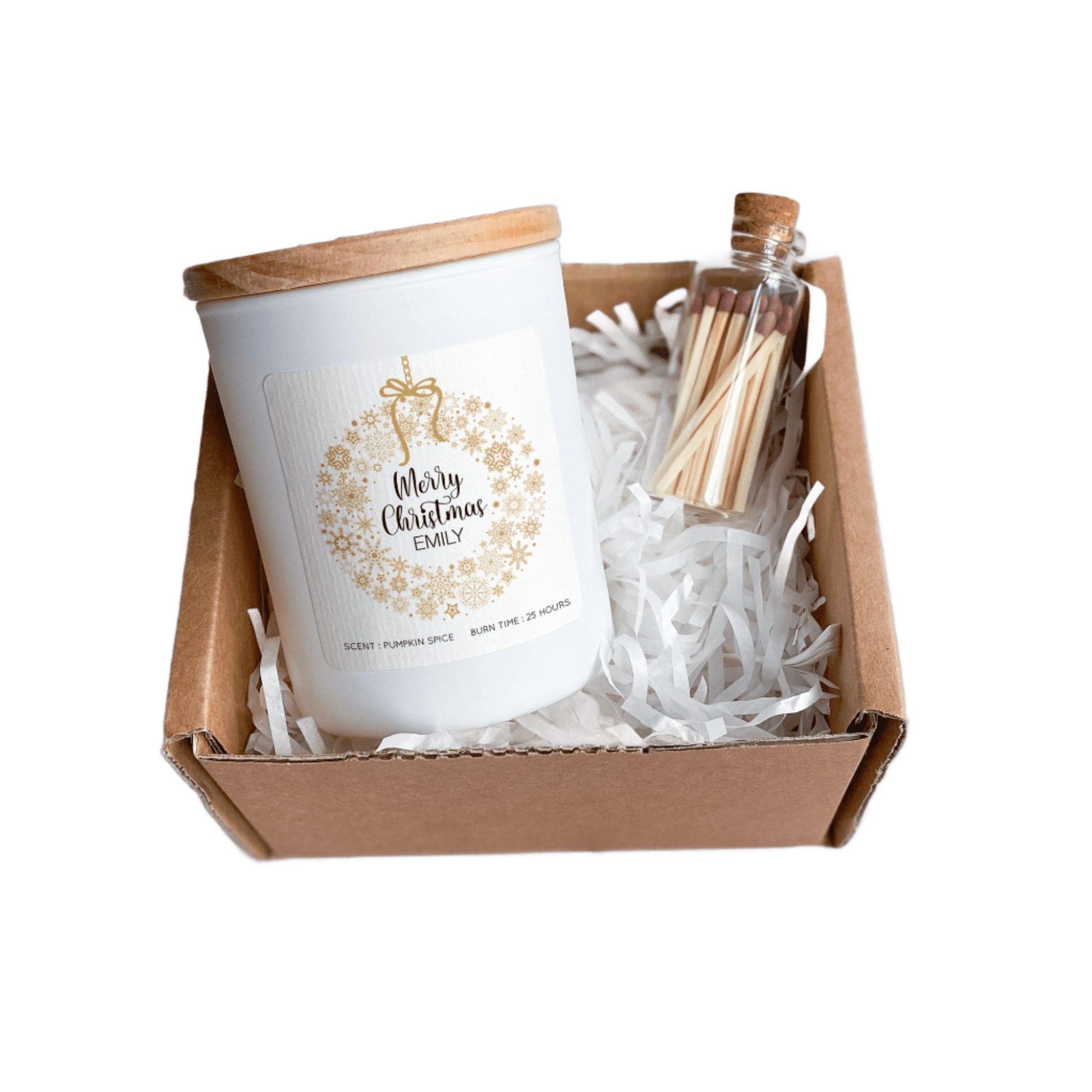 Personalised Christmas Scented Candle Gift Box for Her Him, Gold Christmas Wreath, Cosy Stylish Unique Vegan Xmas Present, Hygge Gift