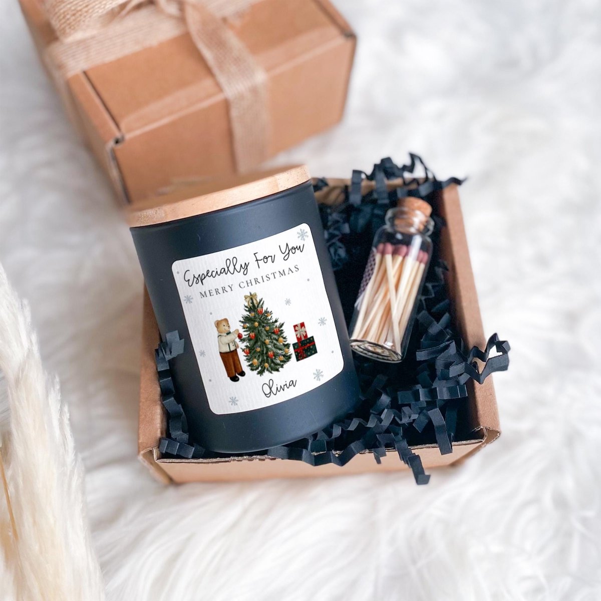 Personalised Christmas Soy Wax Candle - Festive Gift Set with Matches Jar