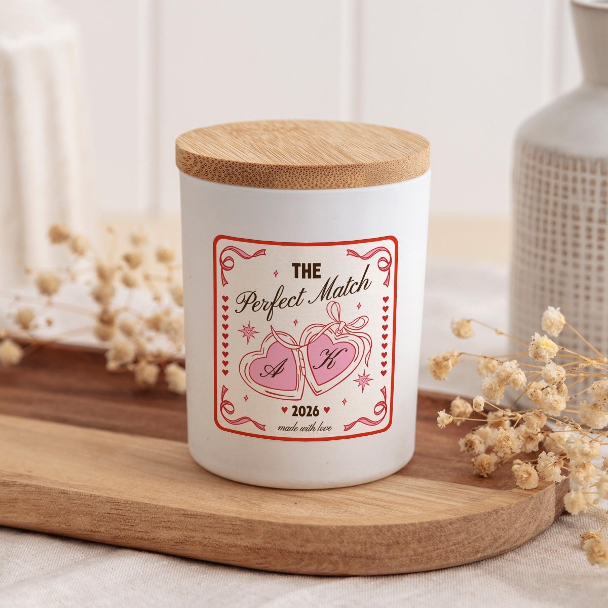 Personalised Couple Candle Gift Box with Matches Jar – Romantic Valentine’s or Anniversary Present