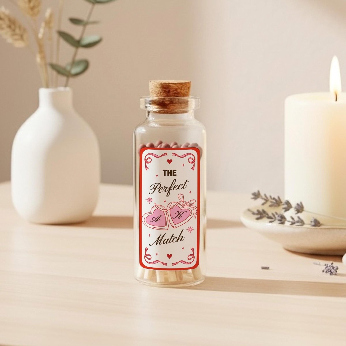 Personalised Couple Candle Gift Box with Matches Jar – Romantic Valentine’s or Anniversary Present