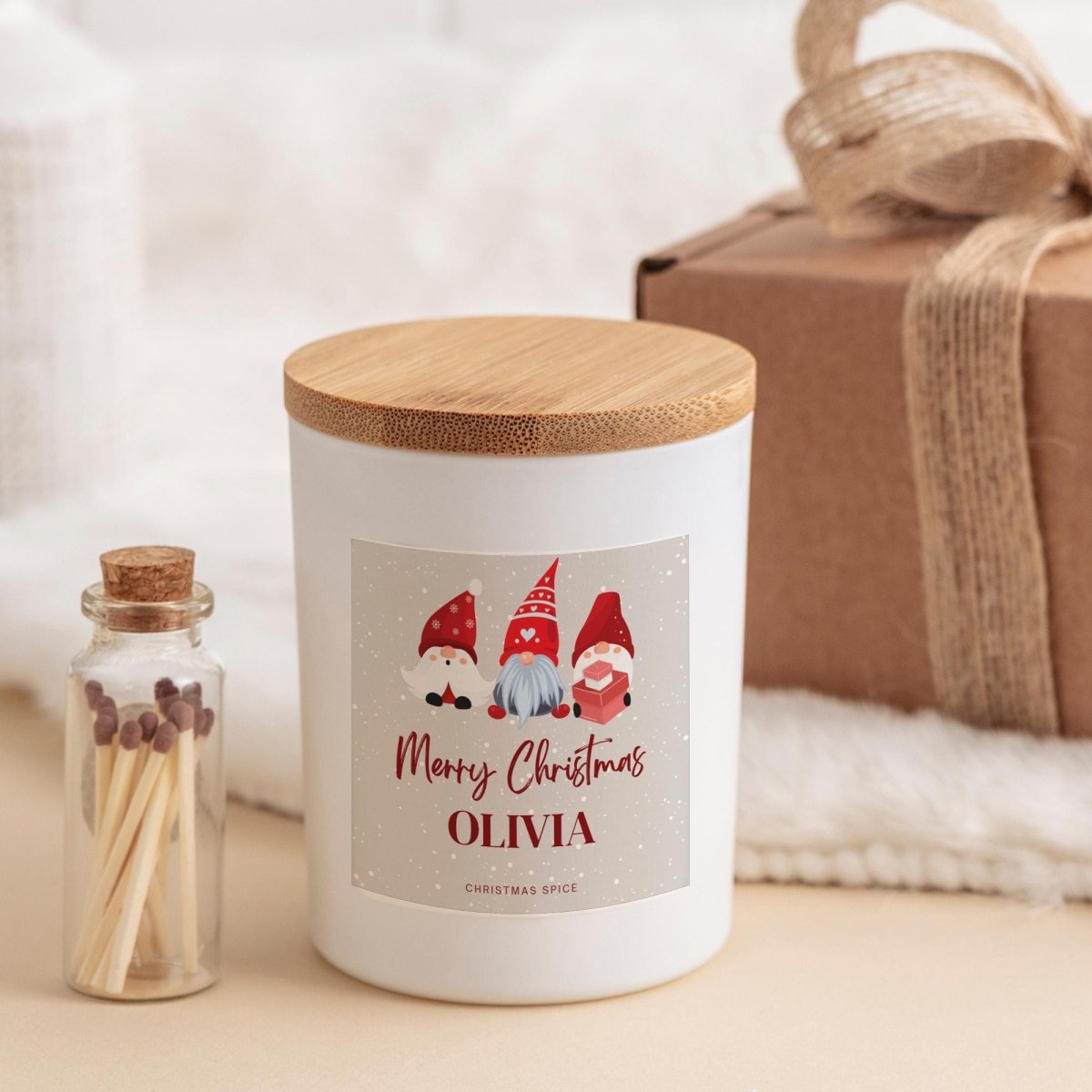 Personalised Cute Christmas Candle Gift – Gonk Design – Festive Holiday Candle for Her, Mum