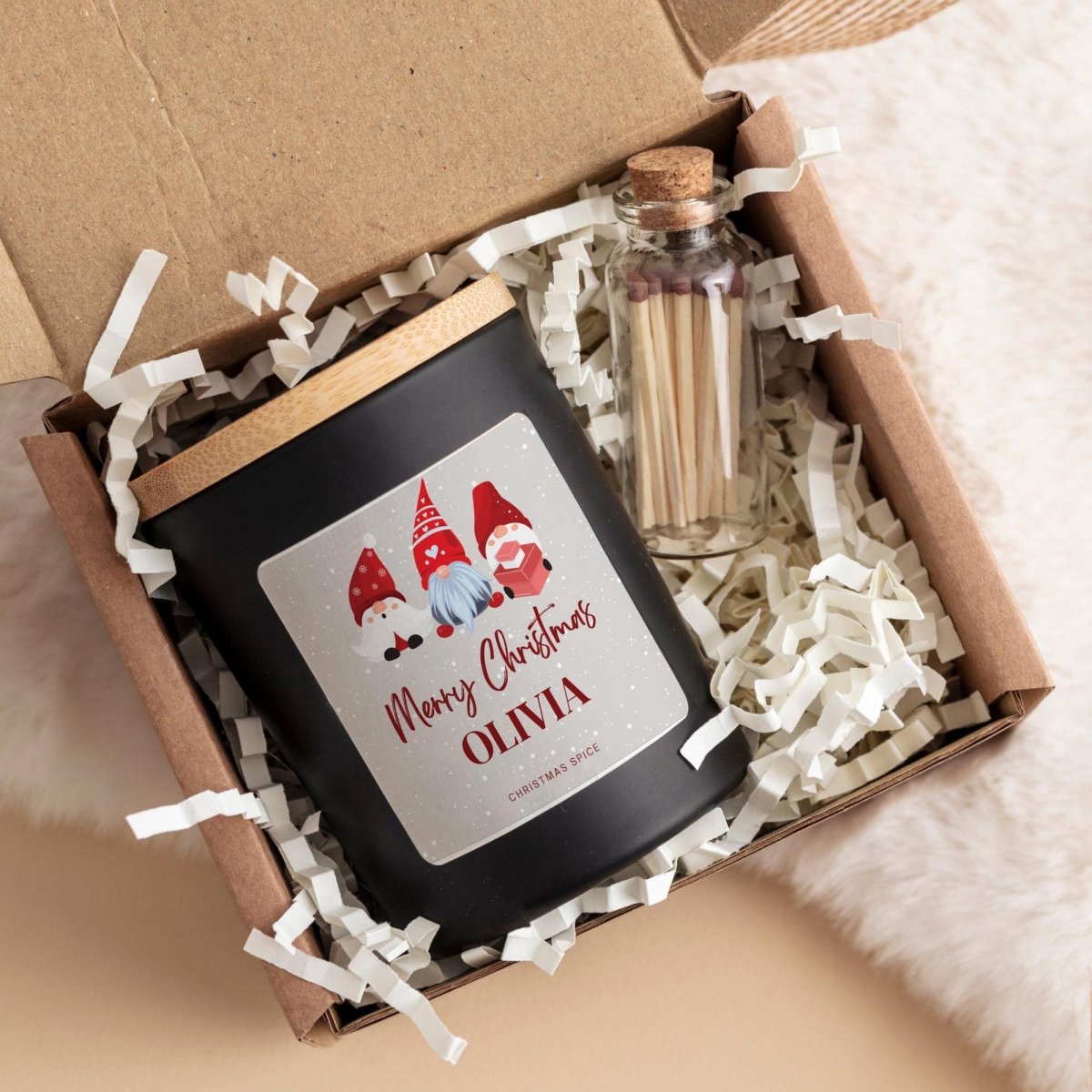 Personalised Cute Christmas Candle Gift – Gonk Design – Festive Holiday Candle for Her, Mum
