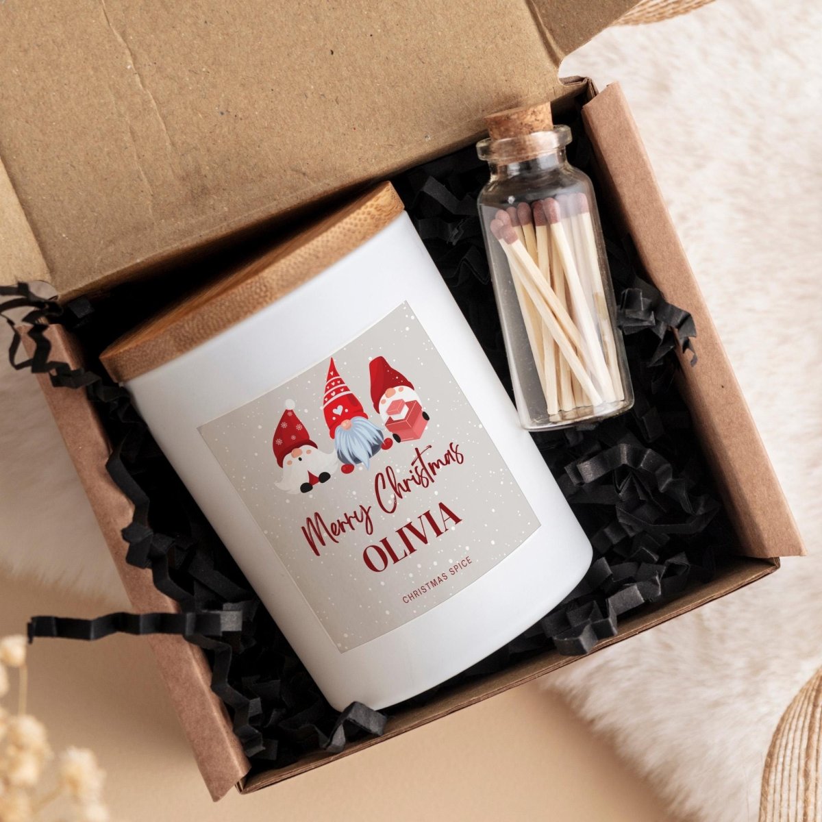 Personalised Cute Christmas Candle Gift – Gonk Design – Festive Holiday Candle for Her, Mum