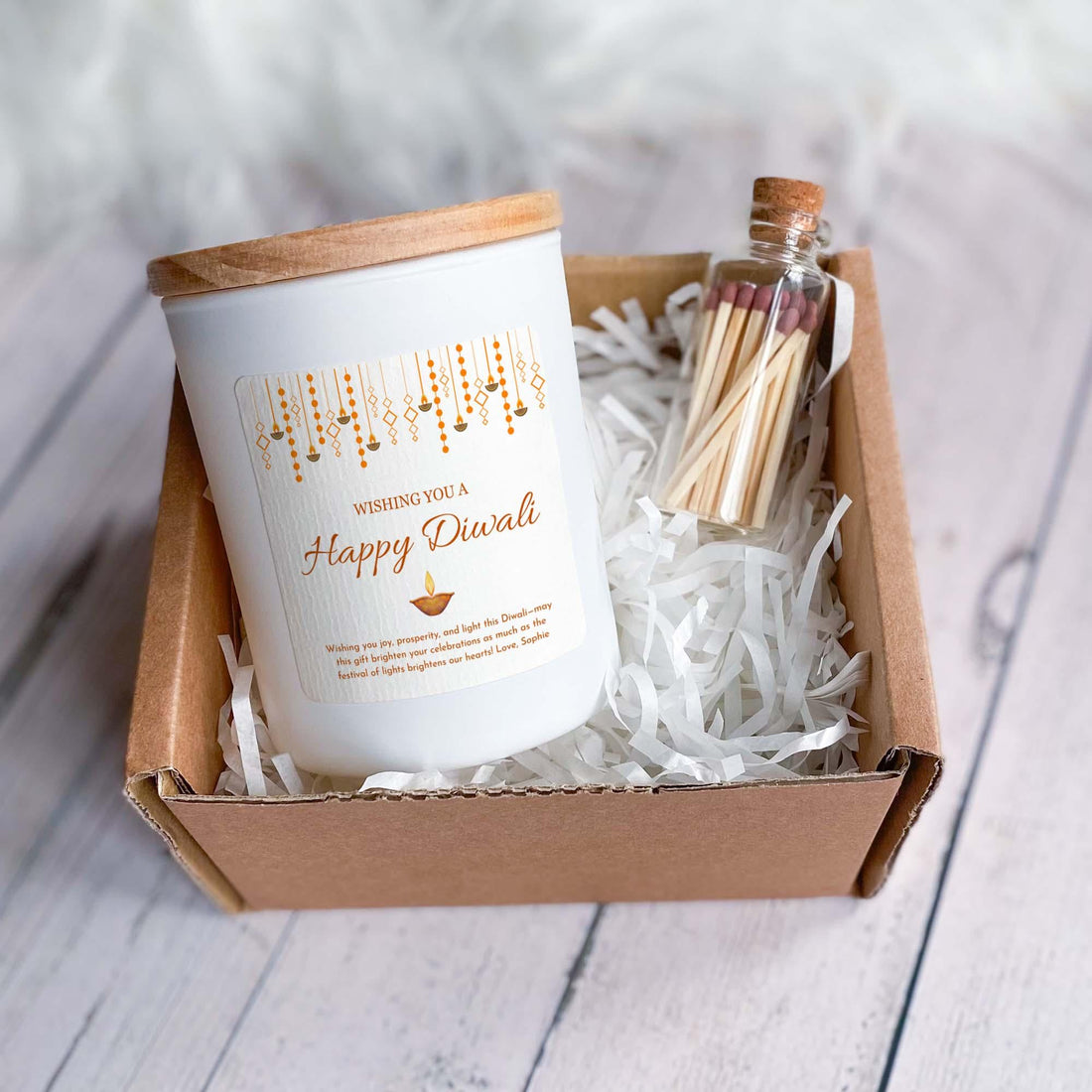 Personalised Diwali scented candle with your text Gift Box for family her him Wishing you a happy Diwali gift set for mum dad friend