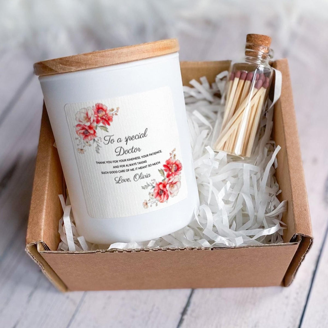 Personalised Doctor Candle Gift with Ribboned Box and Matches Jar, Special Thank You Keepsake
