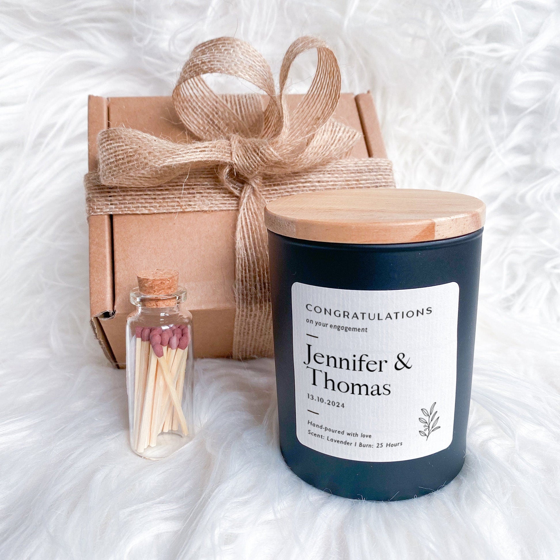 Personalised engagement candle for couple with names and date Engagement Gift for Her Him Soy Vegan Wax Scented Candle Mr Mrs On Your Day