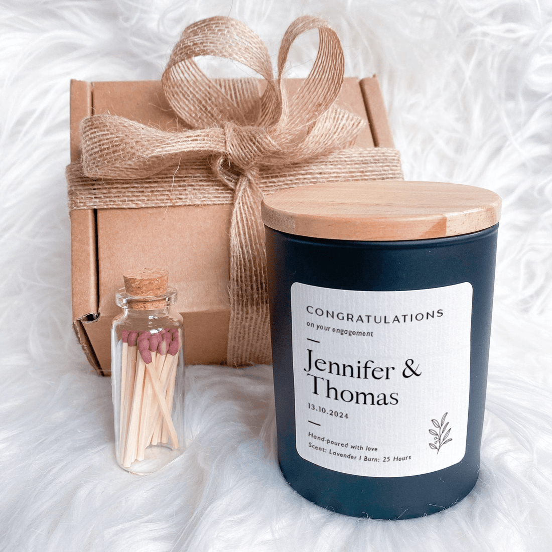 Personalised engagement candle for couple with names and date Engagement Gift for Her Him Soy Vegan Wax Scented Candle Mr Mrs On Your Day