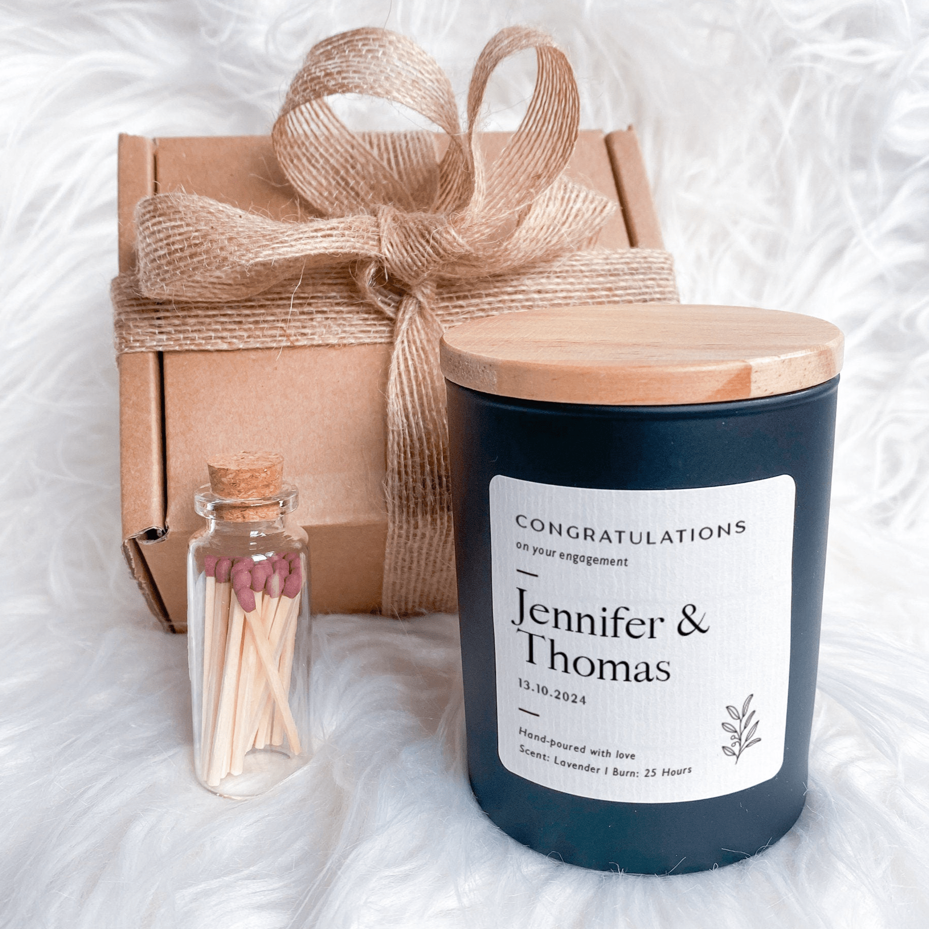 Personalised engagement candle for couple with names and date Engagement Gift for Her Him Soy Vegan Wax Scented Candle Mr Mrs On Your Day