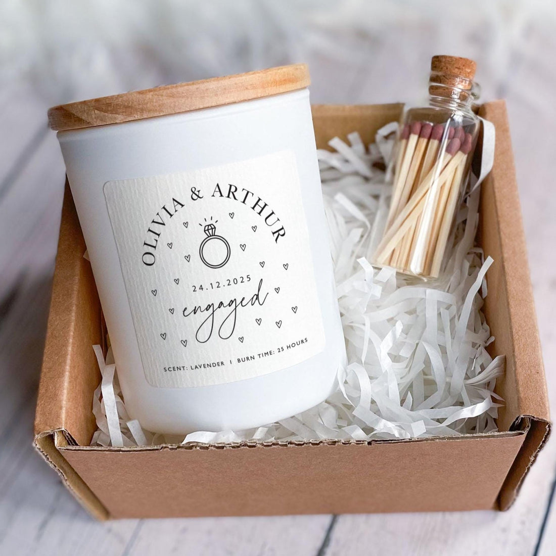 Personalised Engagement Candle Gift | Names & Date | Vegan Soy Wax Keepsake for Engaged Couple | Party Gift