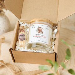 Personalised First Christmas as Grandma and Grandad Gift Vegan Soy Wax Candle Free Gift Box and Mini Matches Jar