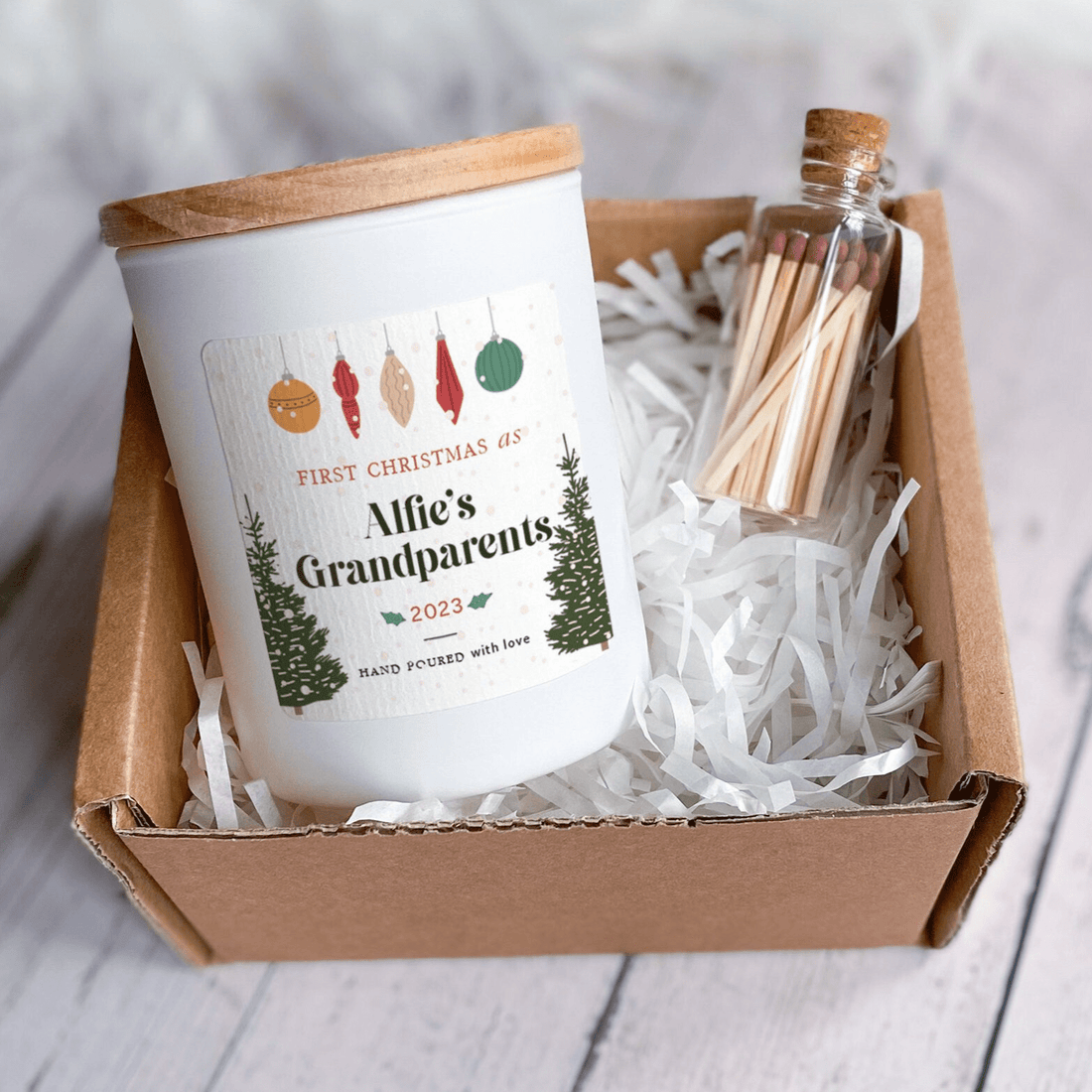 Personalised First Christmas as Grandparents Scented Candle Xmas Gift for Grandma Grandad Nanny Nana 1st Christmas Cosy Stylish Unique Vegan