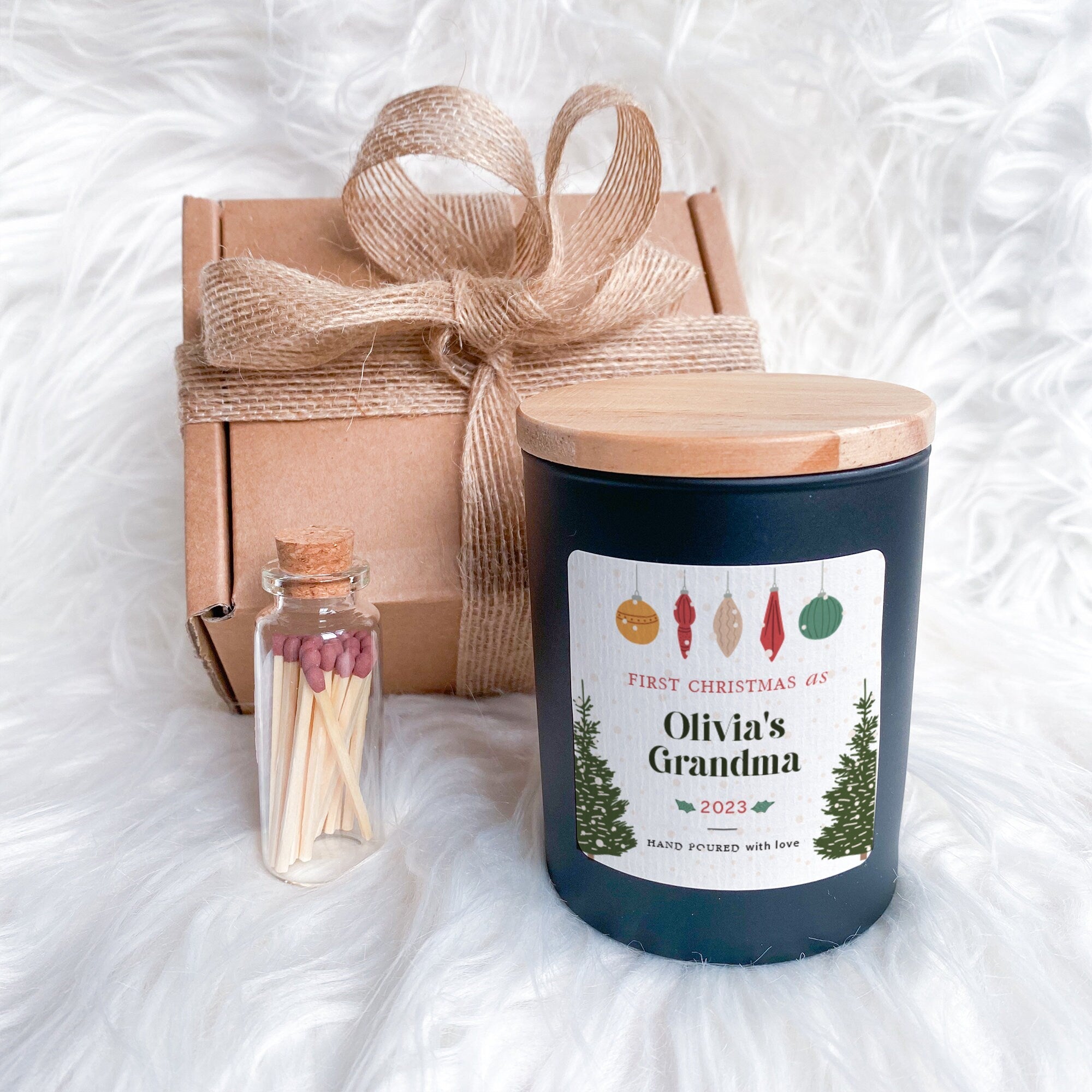 Personalised First Christmas as Grandparents Scented Candle Xmas Gift for Grandma Grandad Nanny Nana 1st Christmas Cosy Stylish Unique Vegan