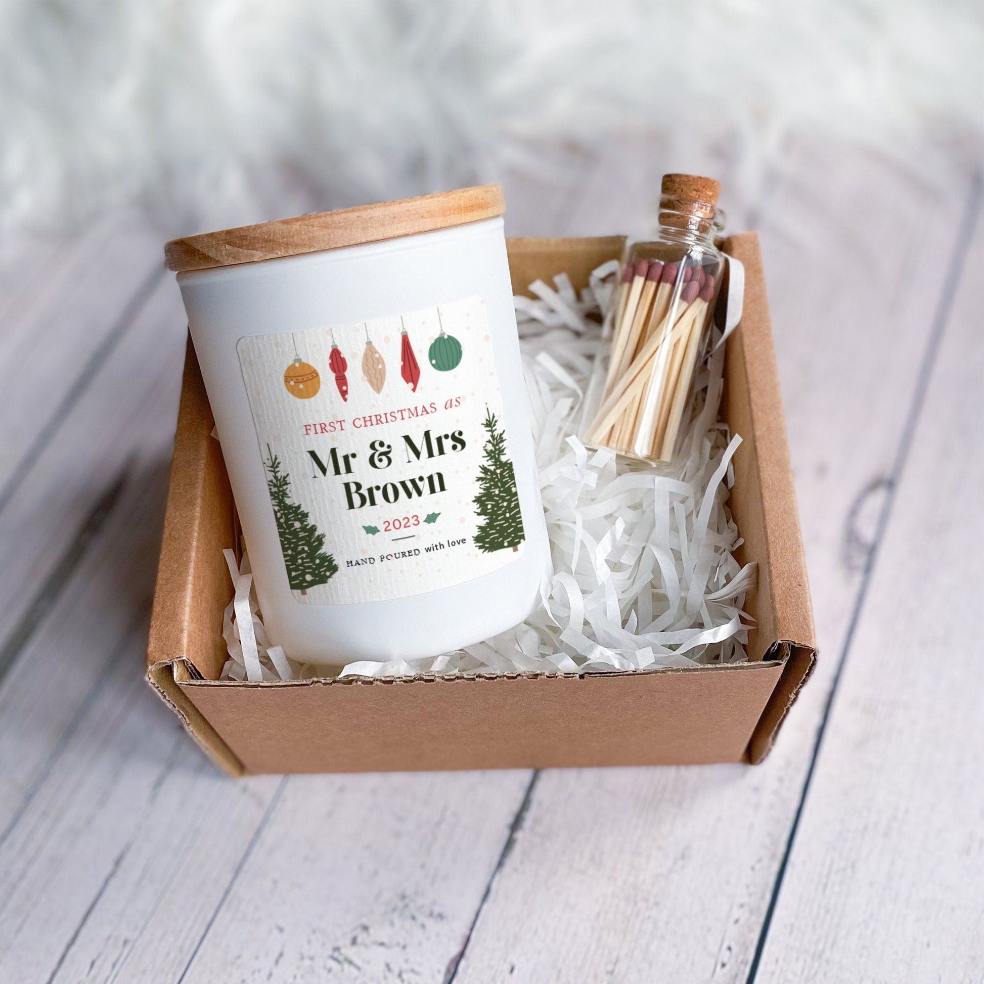 Personalised First Christmas as Mr and Mrs Scented Candle Xmas Gift for Newlywed Couple Wife Husband 1st Xmas Married Christmas Wedding Gift