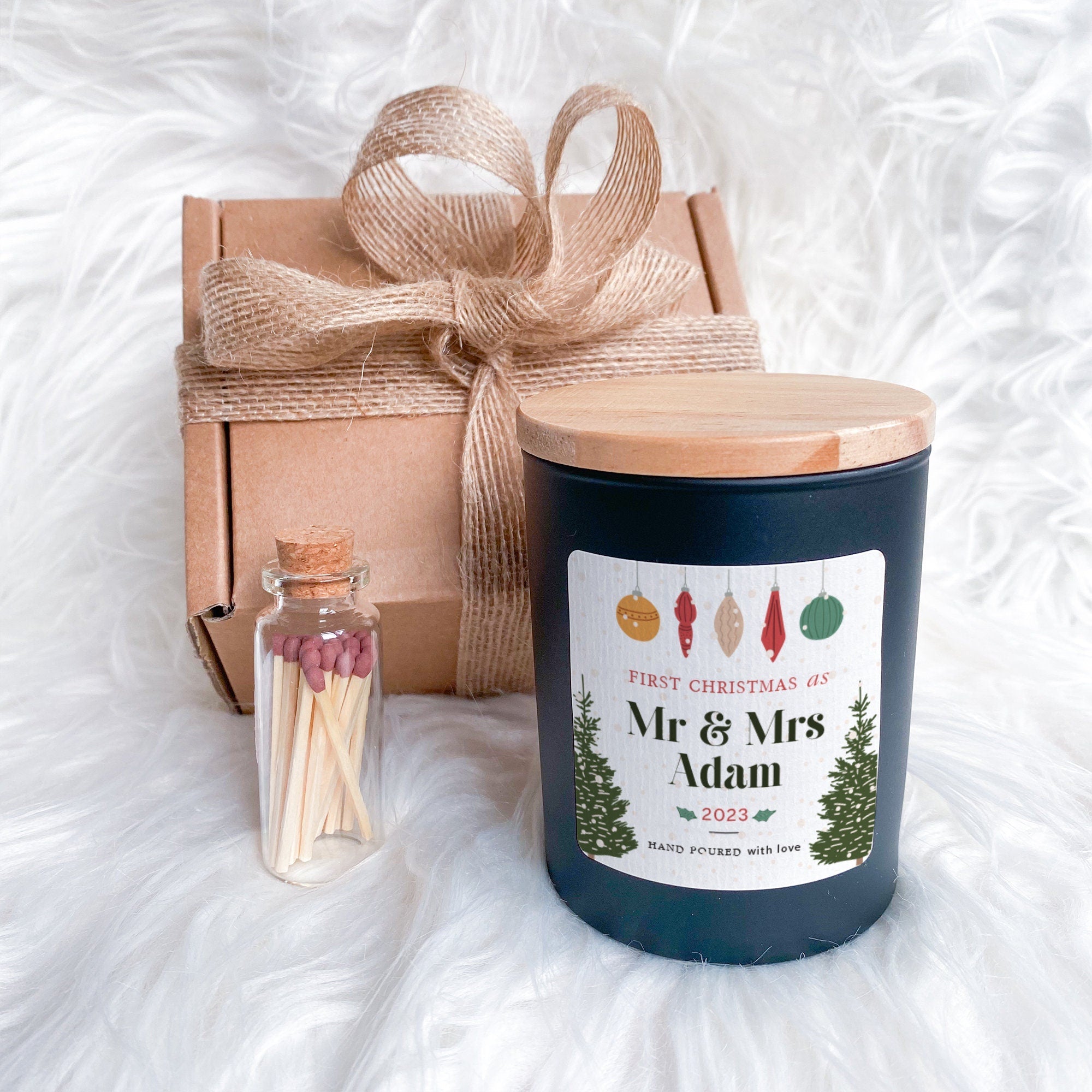 Personalised First Christmas as Mr and Mrs Scented Candle Xmas Gift for Newlywed Couple Wife Husband 1st Xmas Married Christmas Wedding Gift