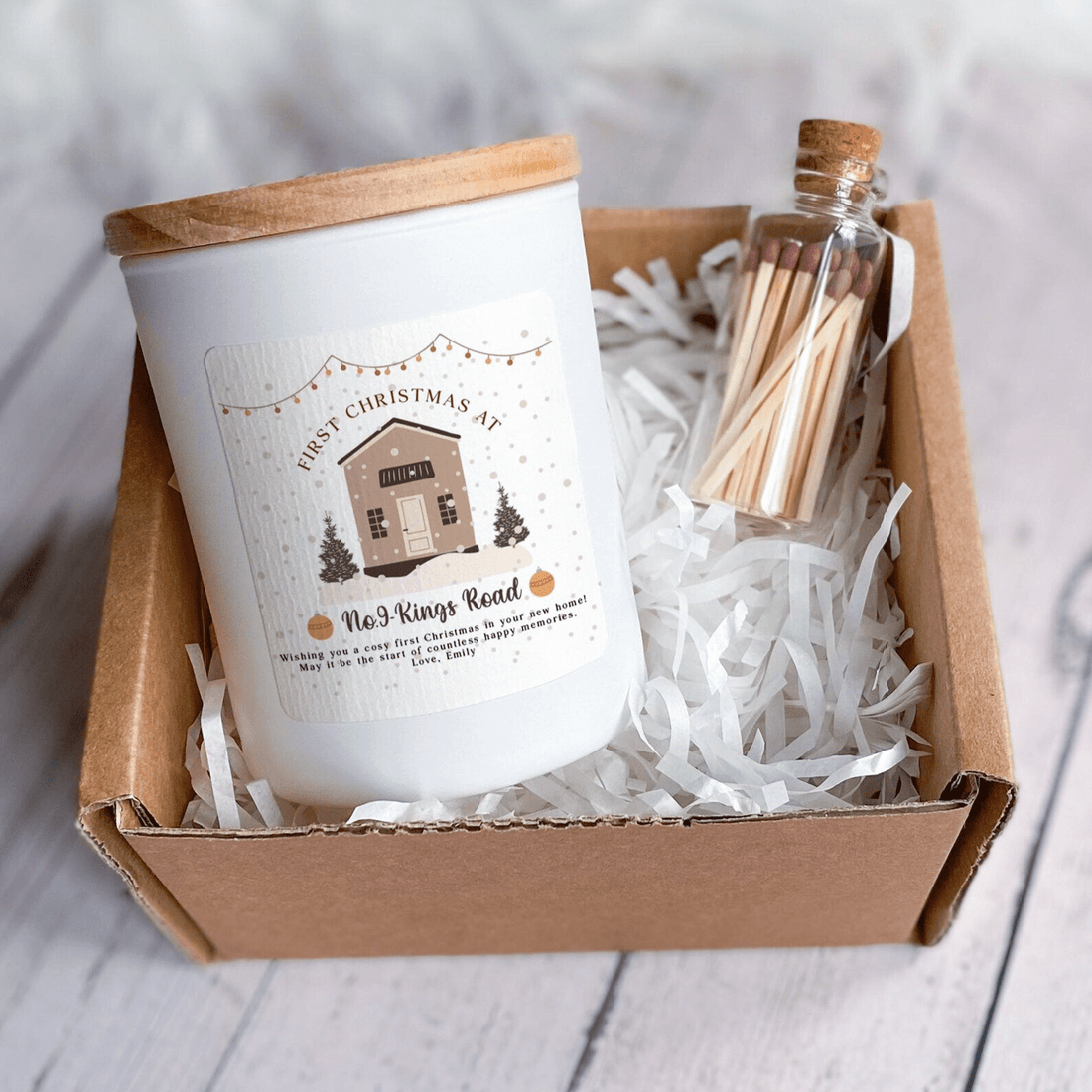 Personalised First Christmas at New Home Scented Candle Gift Set, Gift for New Home with Address and Your Text, Xmas Present Couple