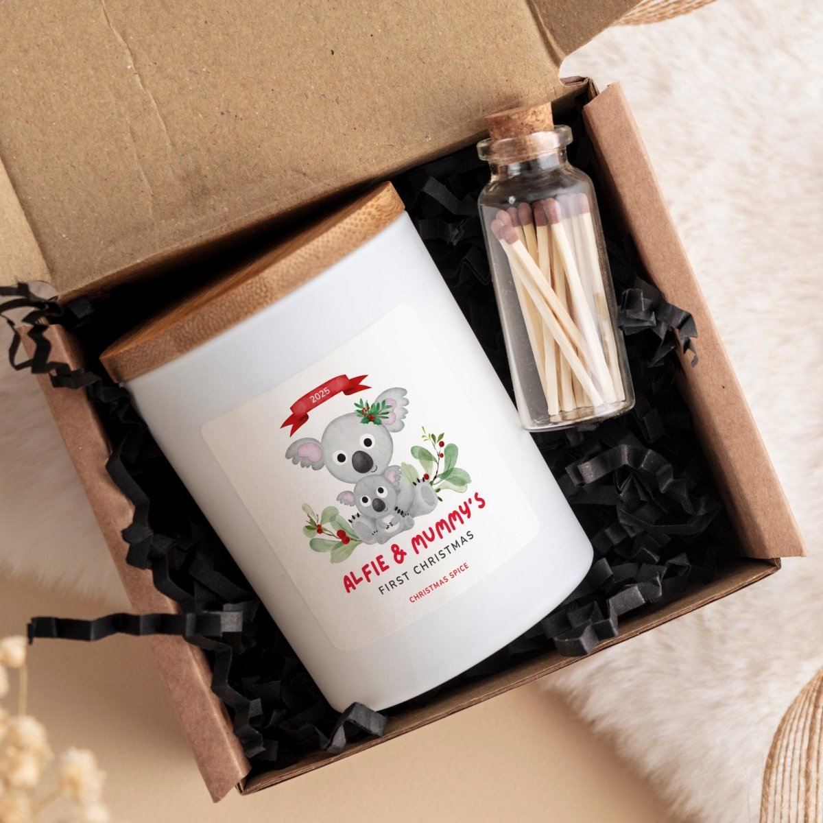 Personalised First Christmas Candle for Mummy – Cute Koala Design Keepsake Gift from Baby