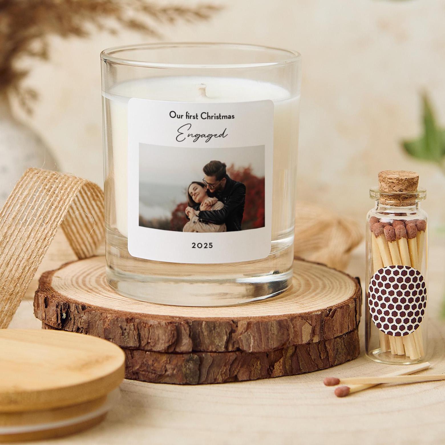 Personalised First Christmas Engaged Candle Gift with Photo 1st Xmas Engagement Gift for Fiancee Fiance
