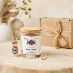 Personalised First Christmas in New Home Candle Gift Vegan Soy Wax Free Gift Package and Mini Matches Jar