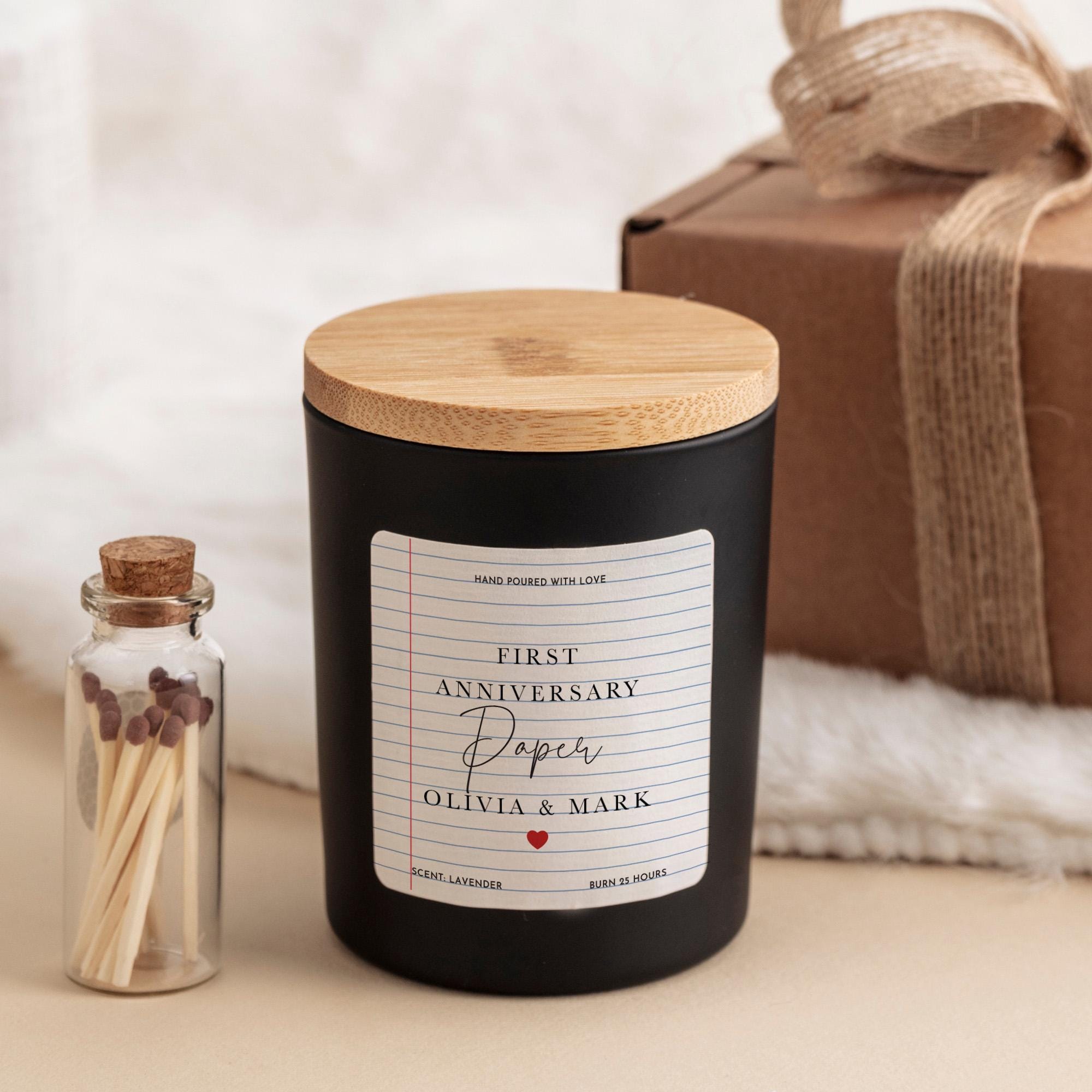 Personalised First Paper Anniversary Candle Gift With Names Vegan Soy Wax Candle Present for Husband Wife Fiancee Boyfriend Girlfriend