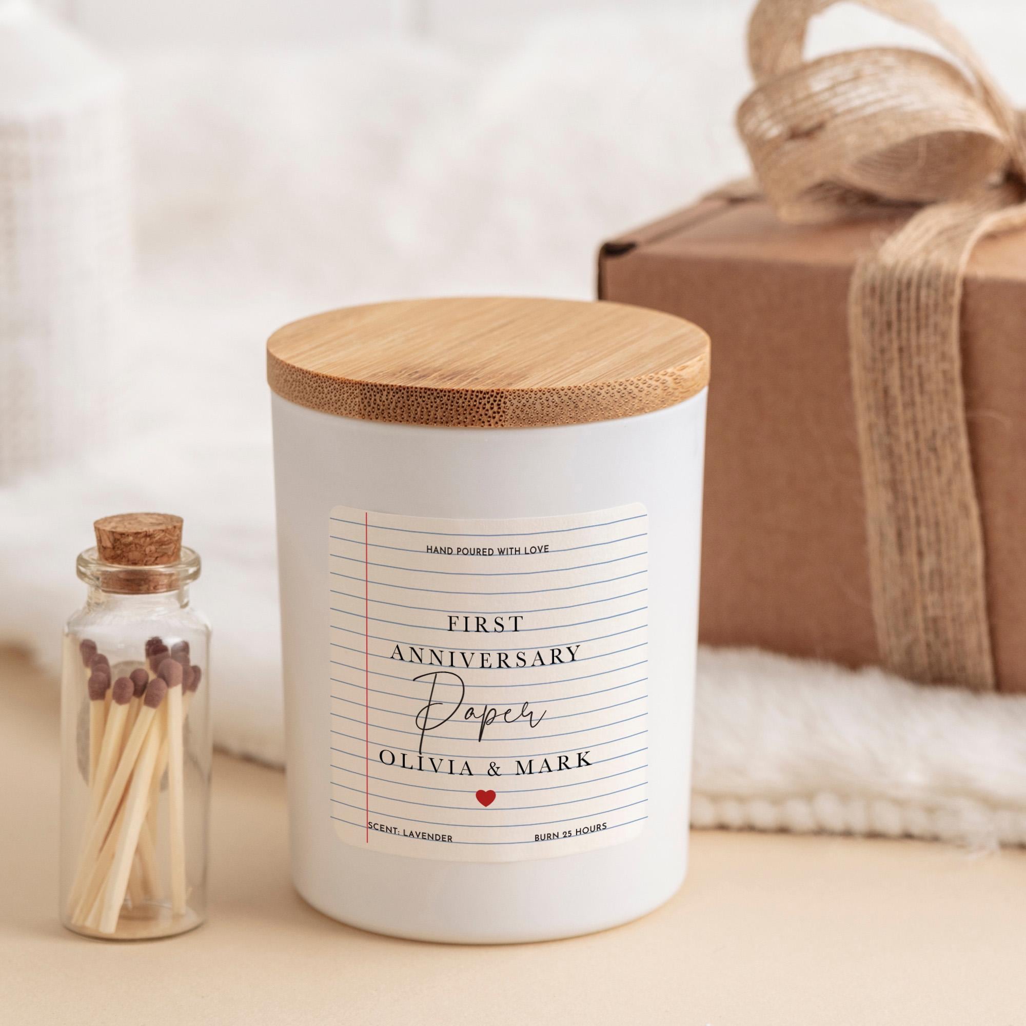 Personalised First Paper Anniversary Candle Gift With Names Vegan Soy Wax Candle Present for Husband Wife Fiancee Boyfriend Girlfriend