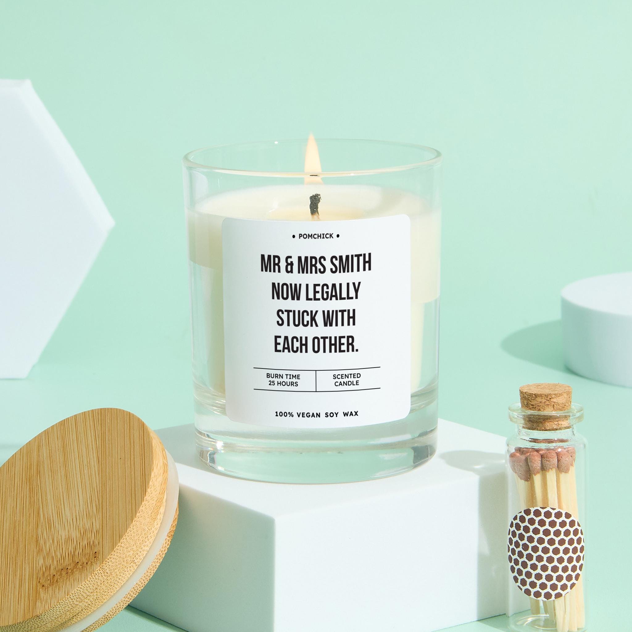 Personalised Funny Wedding Candle Mr and Mrs Now Legally Stuck With Each Other Funny Newlywed Gift & Keepsake for the Happy Couple