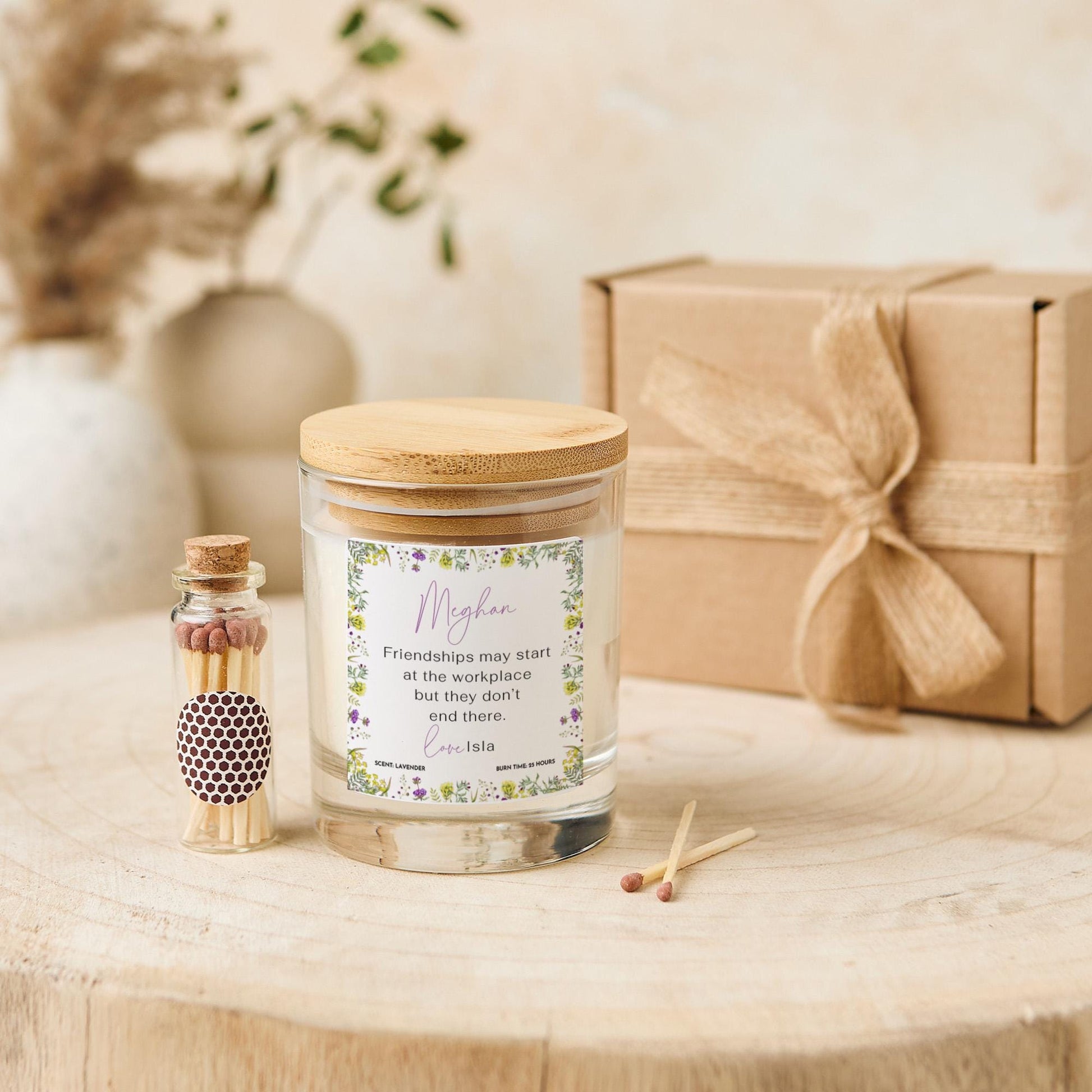 Personalised Gift for Colleague Candle with Mini Matches Jar Friendship Birthday Leaving Job Christmas Present for Work Bestie with Name
