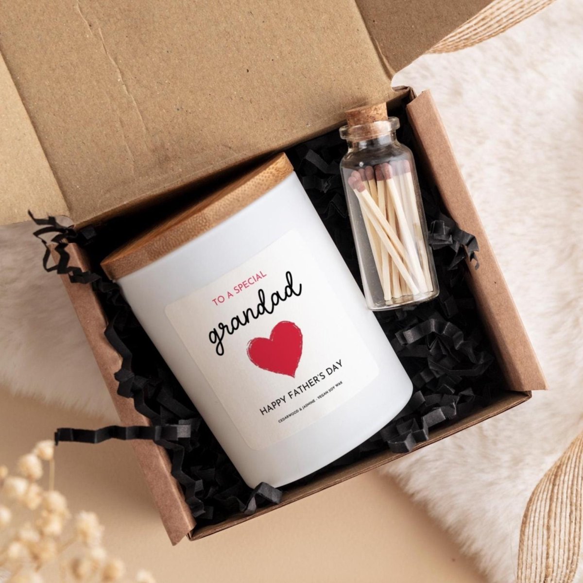 Personalised Grandad Candle Gift Box, Father’s Day Gift for Grandpa Set with Matches