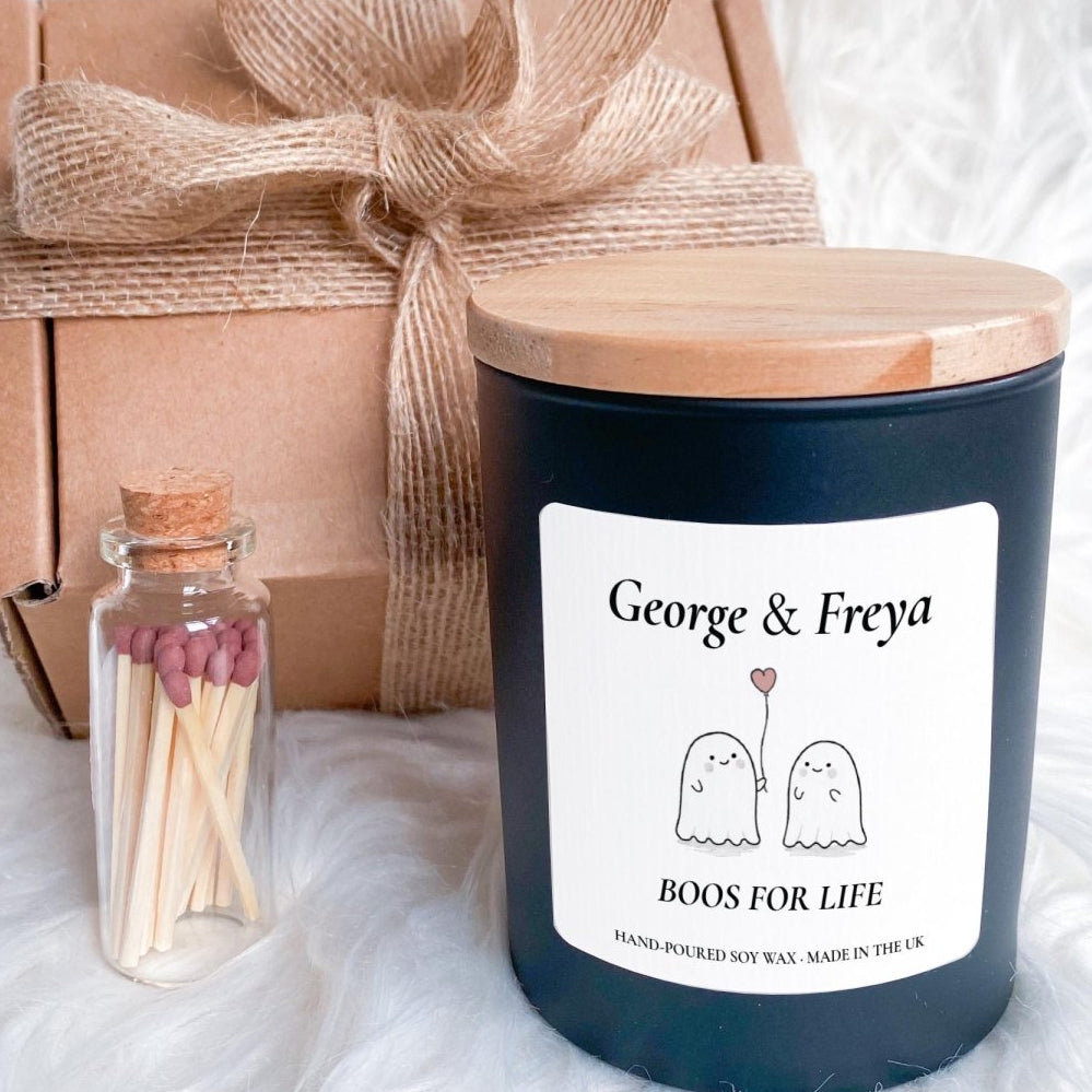 Personalised Halloween Couple's Candle, Boos For Life Custom Name Gift, Scented Soy Keepsake