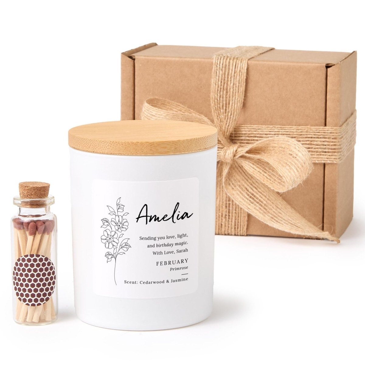 Personalised January Birth Flower Candle Gift Set – Carnation Design – Birthday Candle Present for Her
